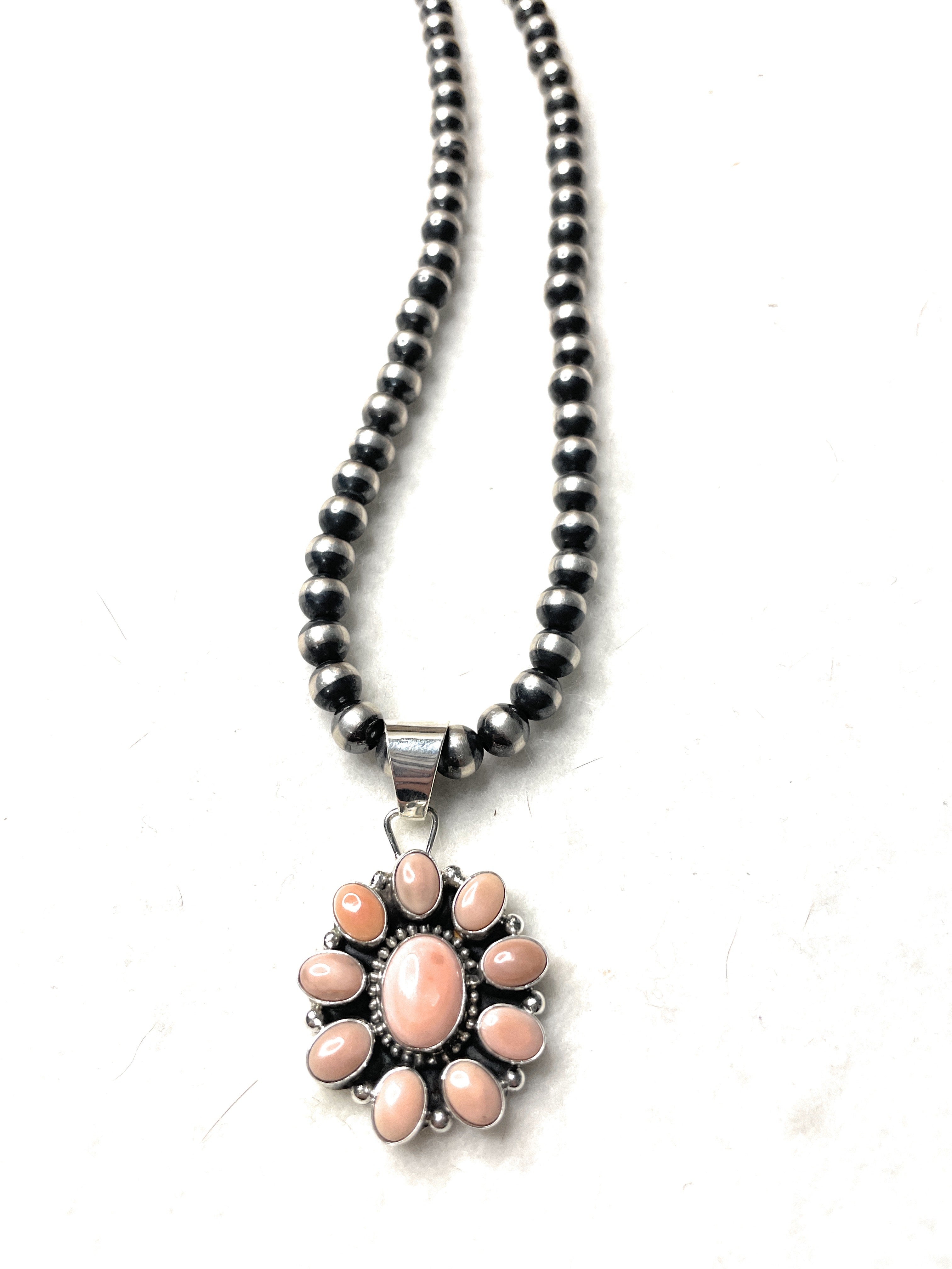 Handcrafted Queen Pink Conch Shell And Sterling Silver Pendant Signed Sheila