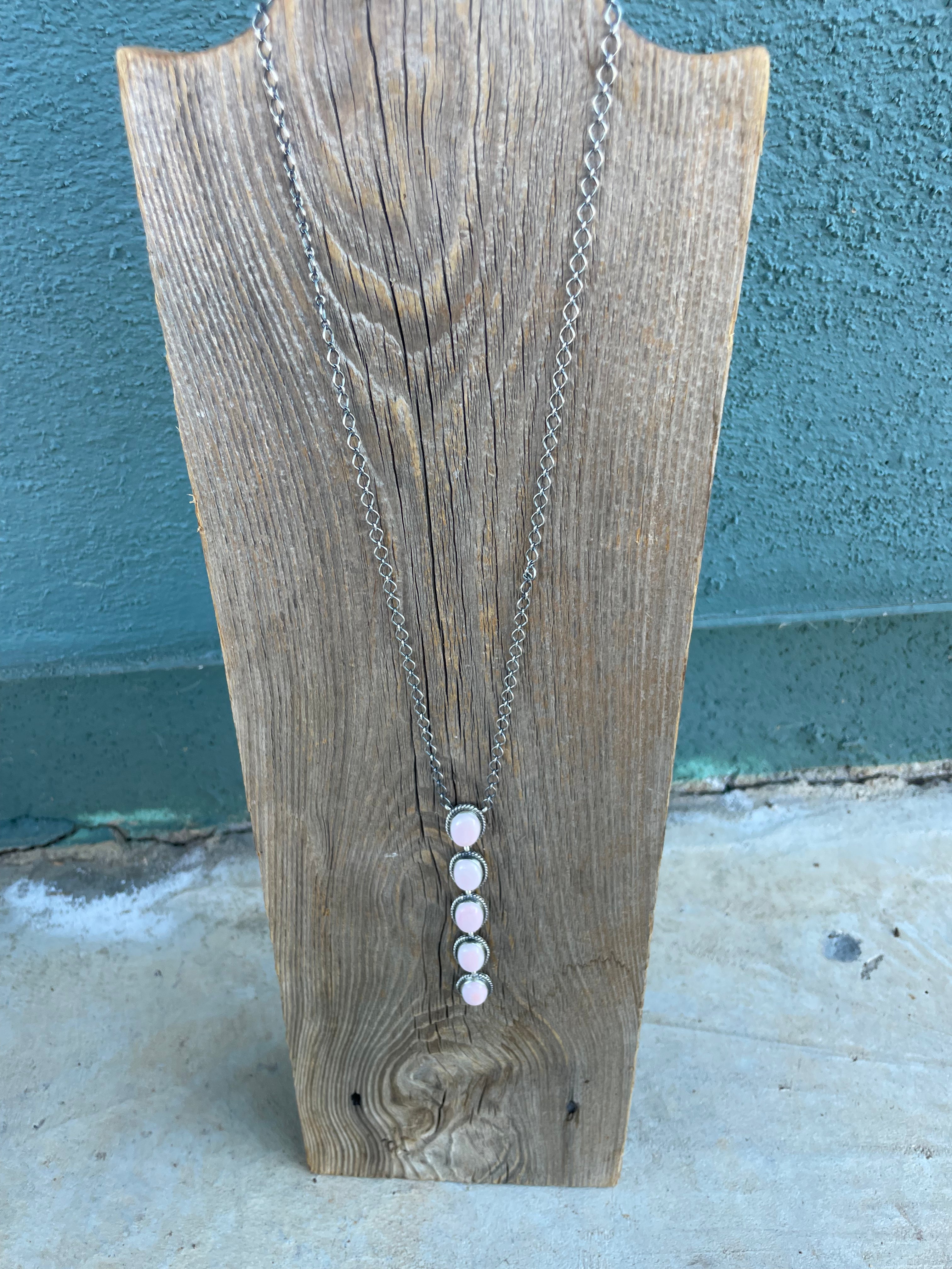 Handcrafted Queen Pink Conch Shell And Sterling Silver Drop Necklace Signed