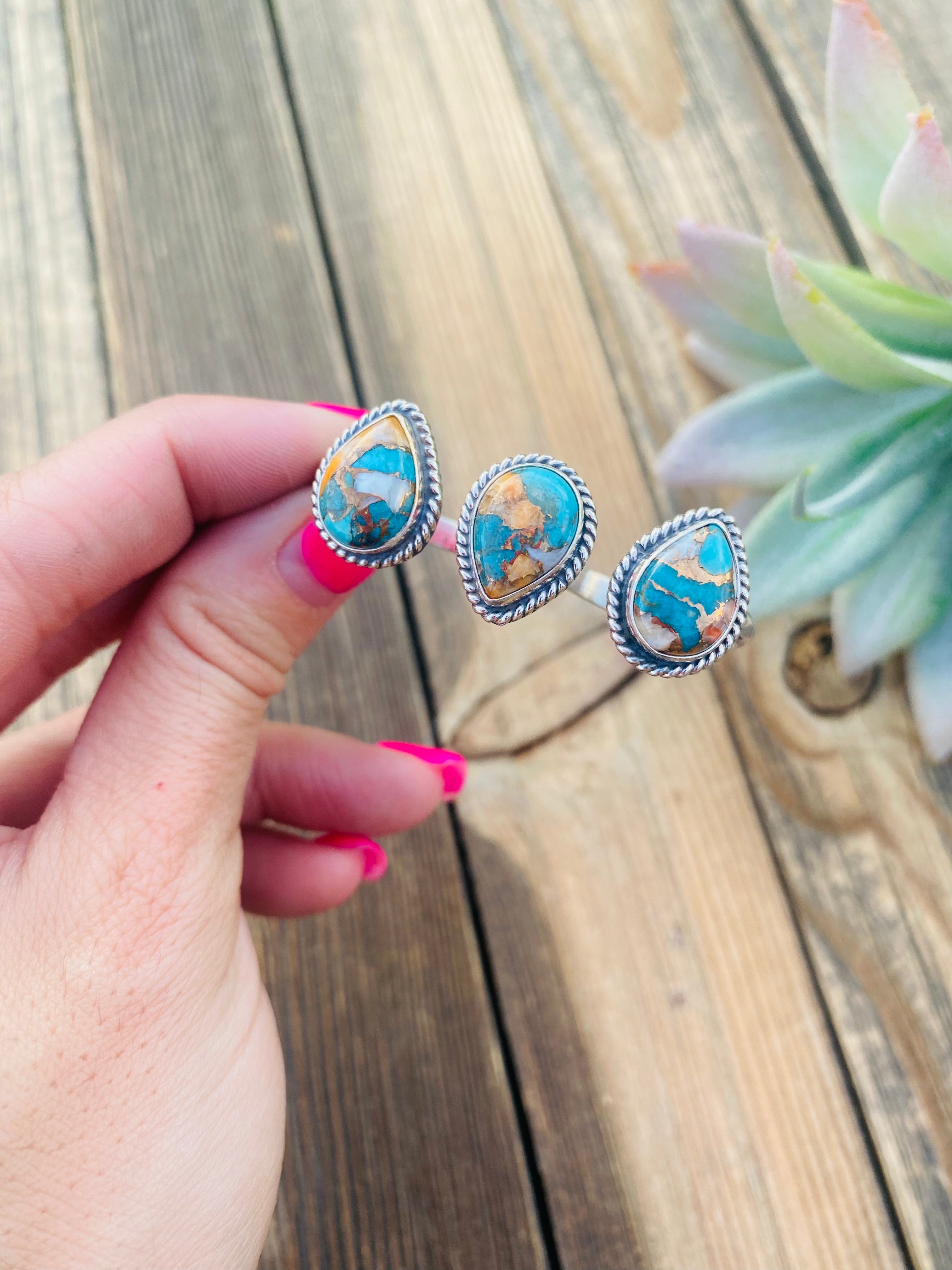 Handcrafted Multi Stone Spice & Sterling Silver Adjustable Ring