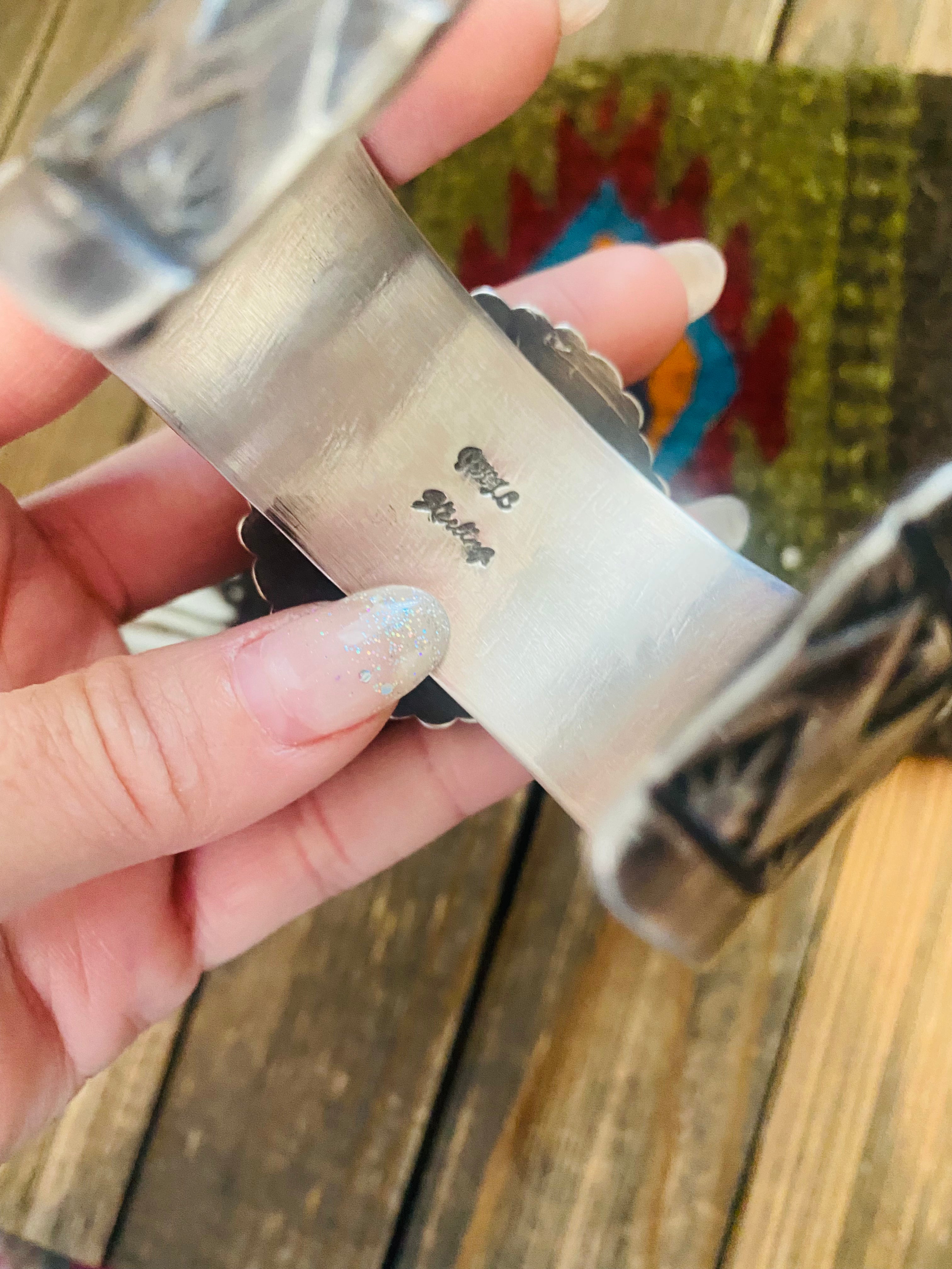 Handcrafted Kingman Turquoise And Sterling Silver Cluster Cuff Adjustable Bracelet /