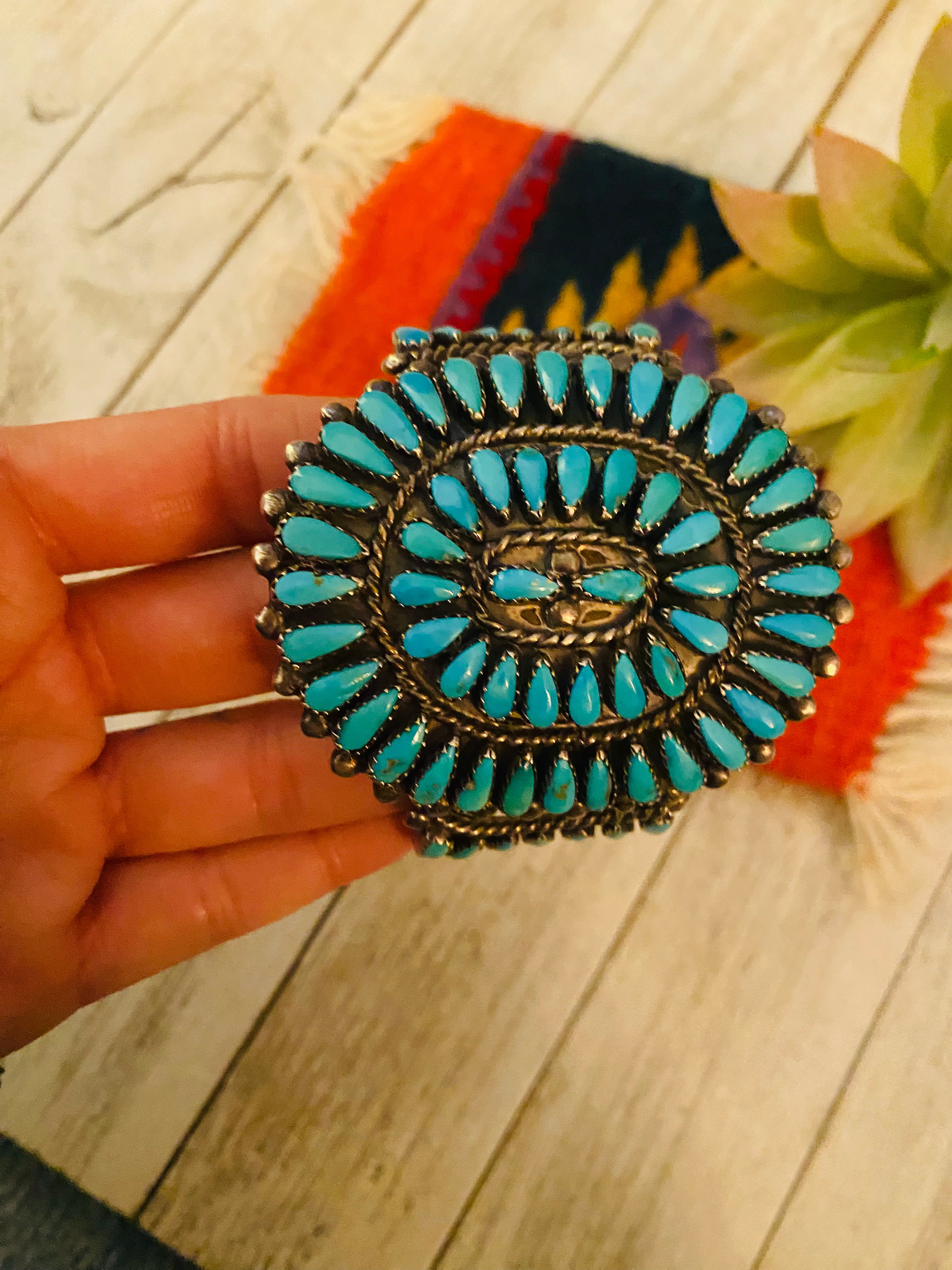 Navajo Old Pawn Vintage Turquoise & Sterling Silver Cuff Bracelet /