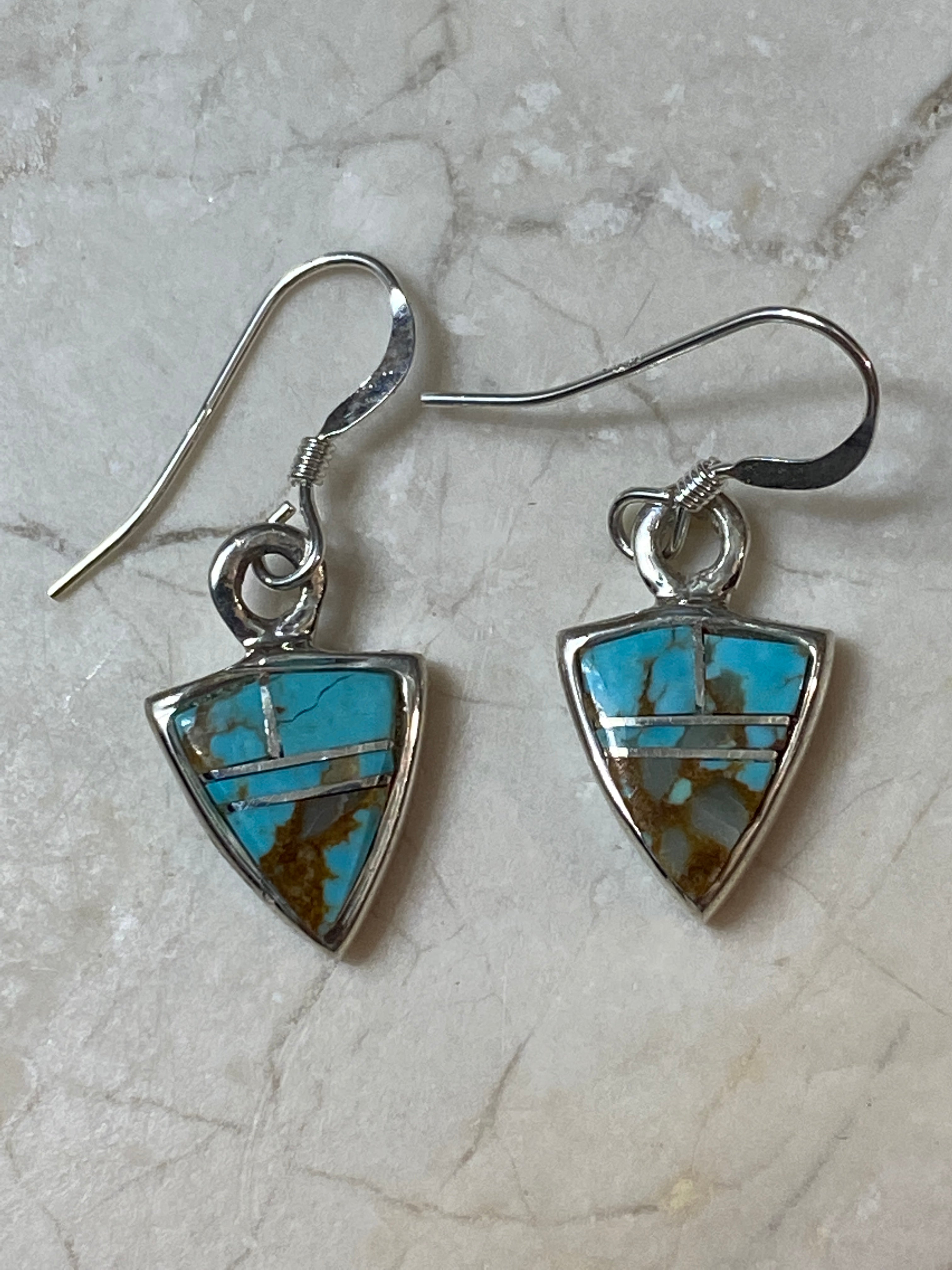 Handcrafted Turquoise 8 & Sterling Silver Petite Triangle Dangle Earrings set 1