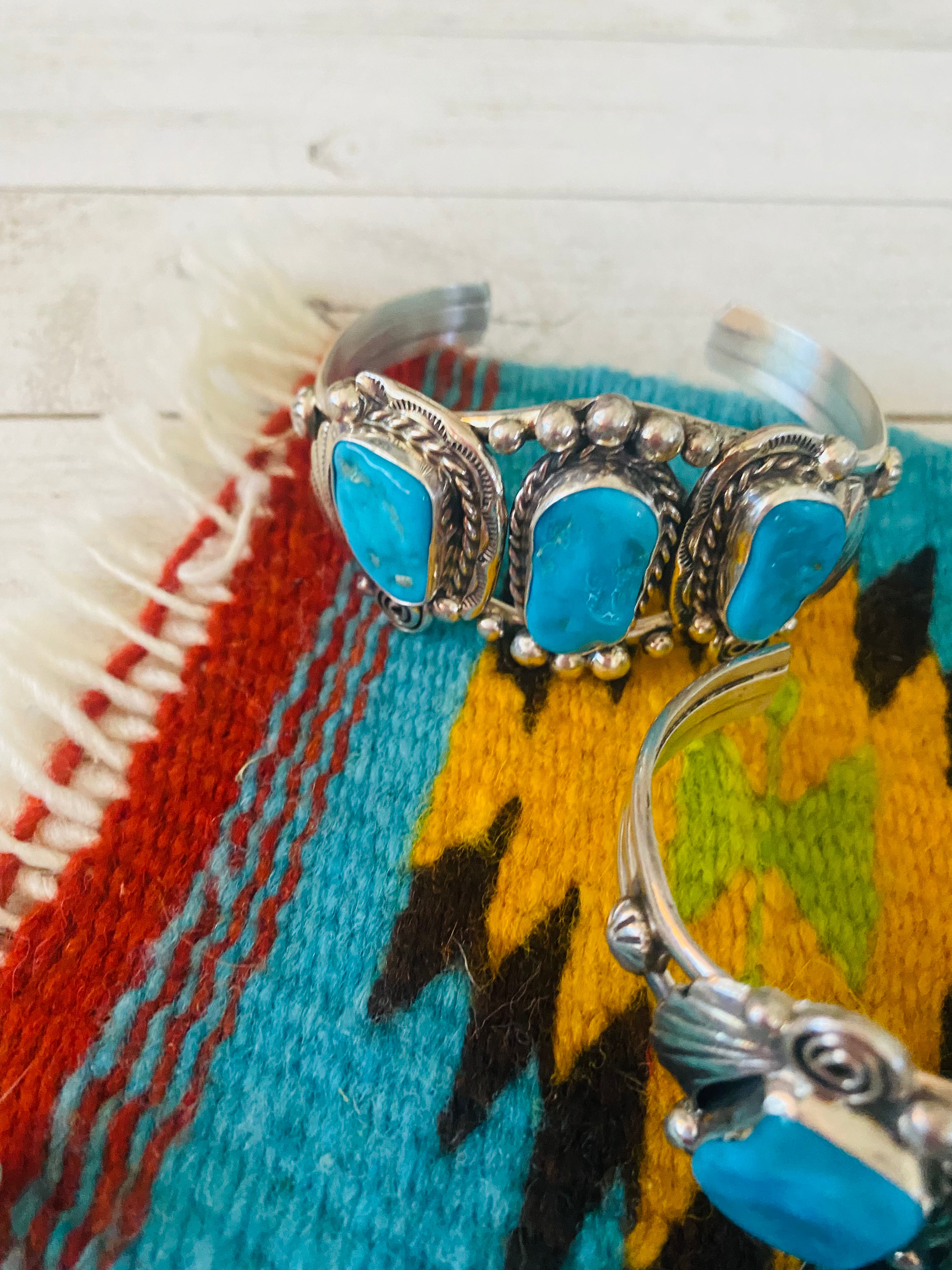 Navajo Kingman Turquoise And Sterling Silver 6 Piece Set