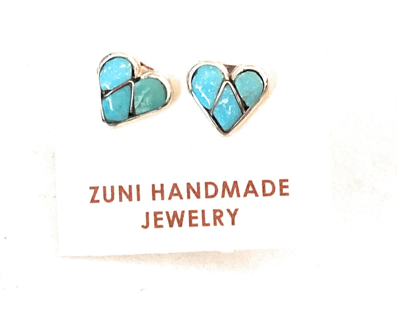 Handcrafted Sterling Silver & Turquoise Inlay Stud Heart Earrings