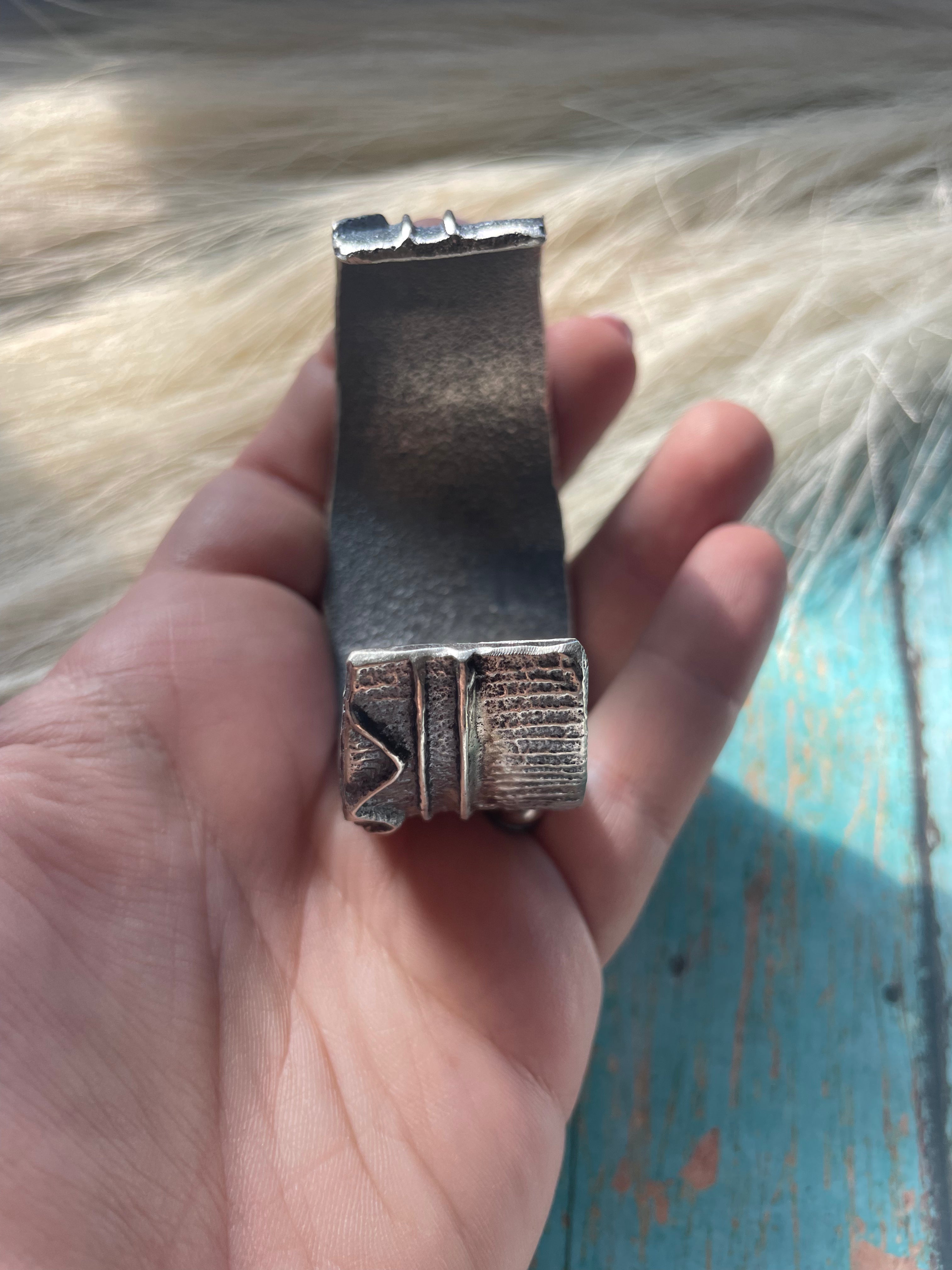 Golden Hills & Sterling Silver Tufa Cast Cuff Bracelet Signed /