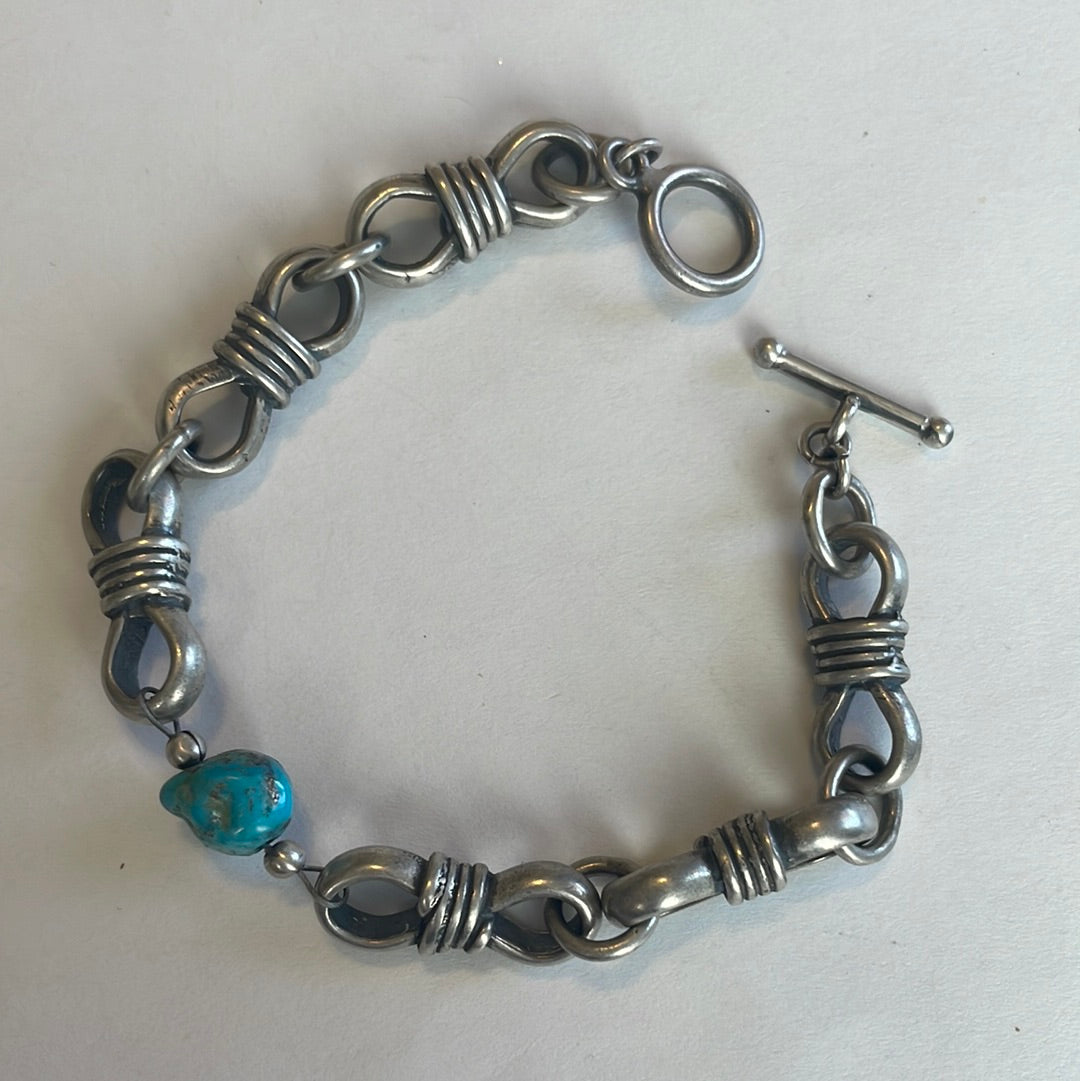 Handcrafted Natural Kingman Turquoise Sterling Beautiful Handmade 7.5 inch Chain Bracelets