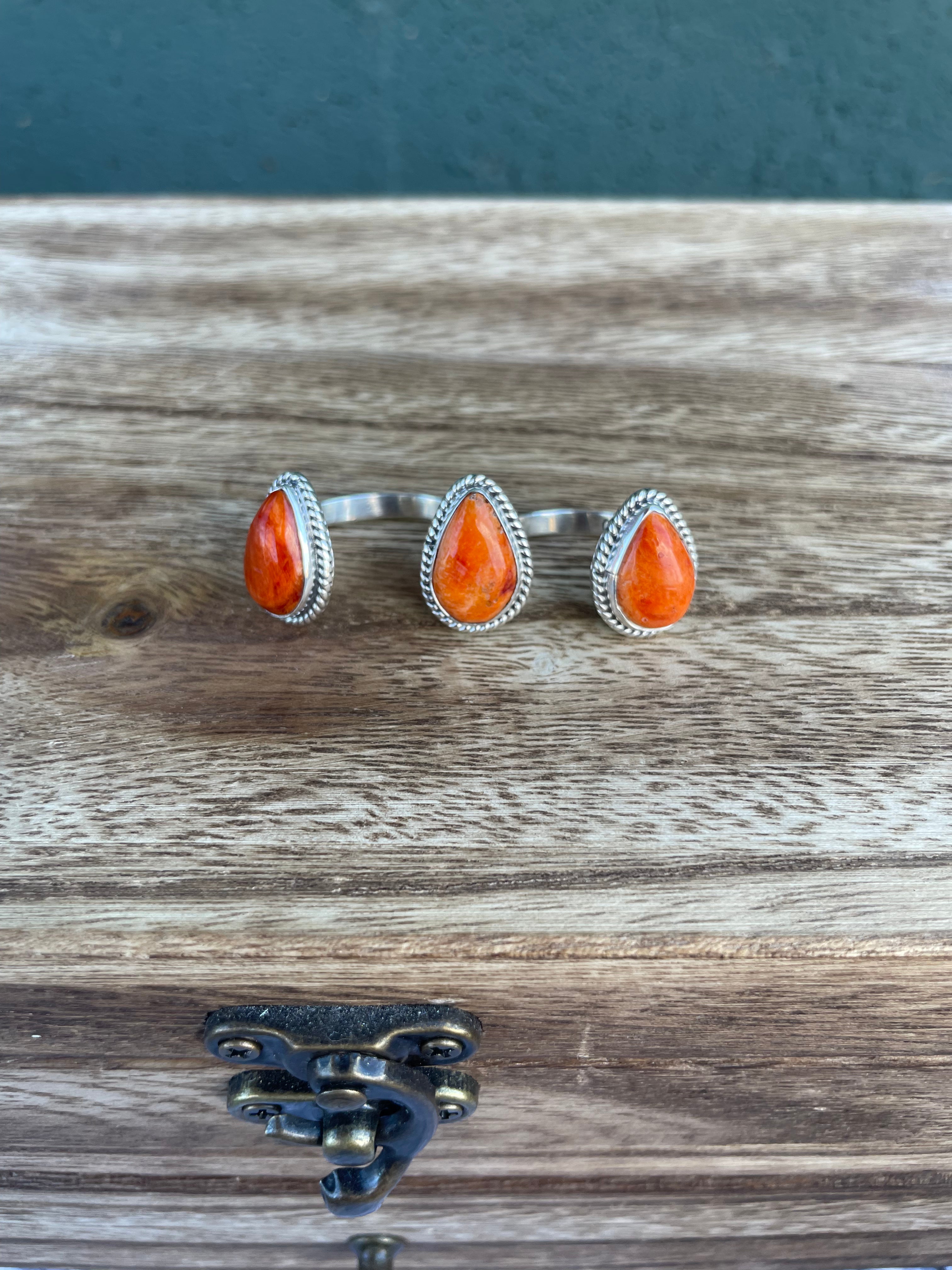 Handcrafted Sterling Silver And Light Orange Spiny Adjustable Triple Threat Knuckler Ring