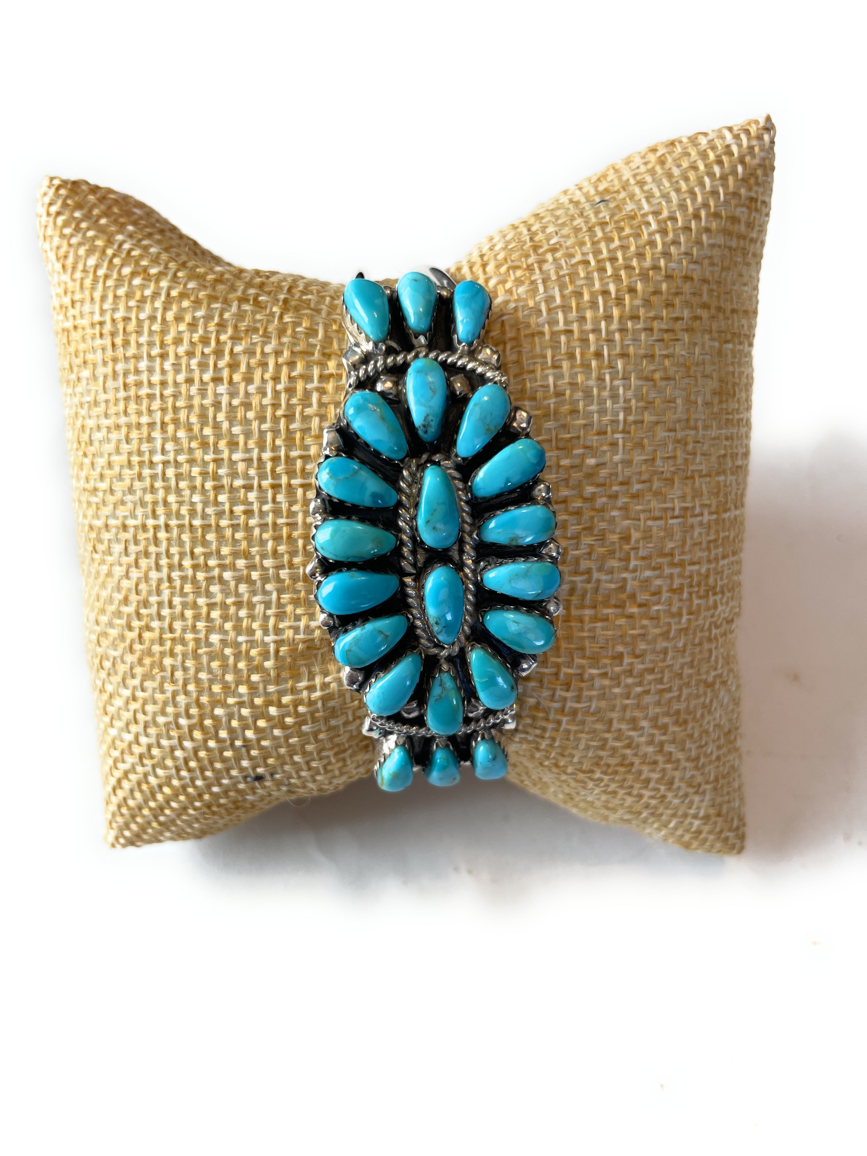 Handcrafted Turquoise And Sterling Silver Cluster Adjustable Cuff Bracelet /