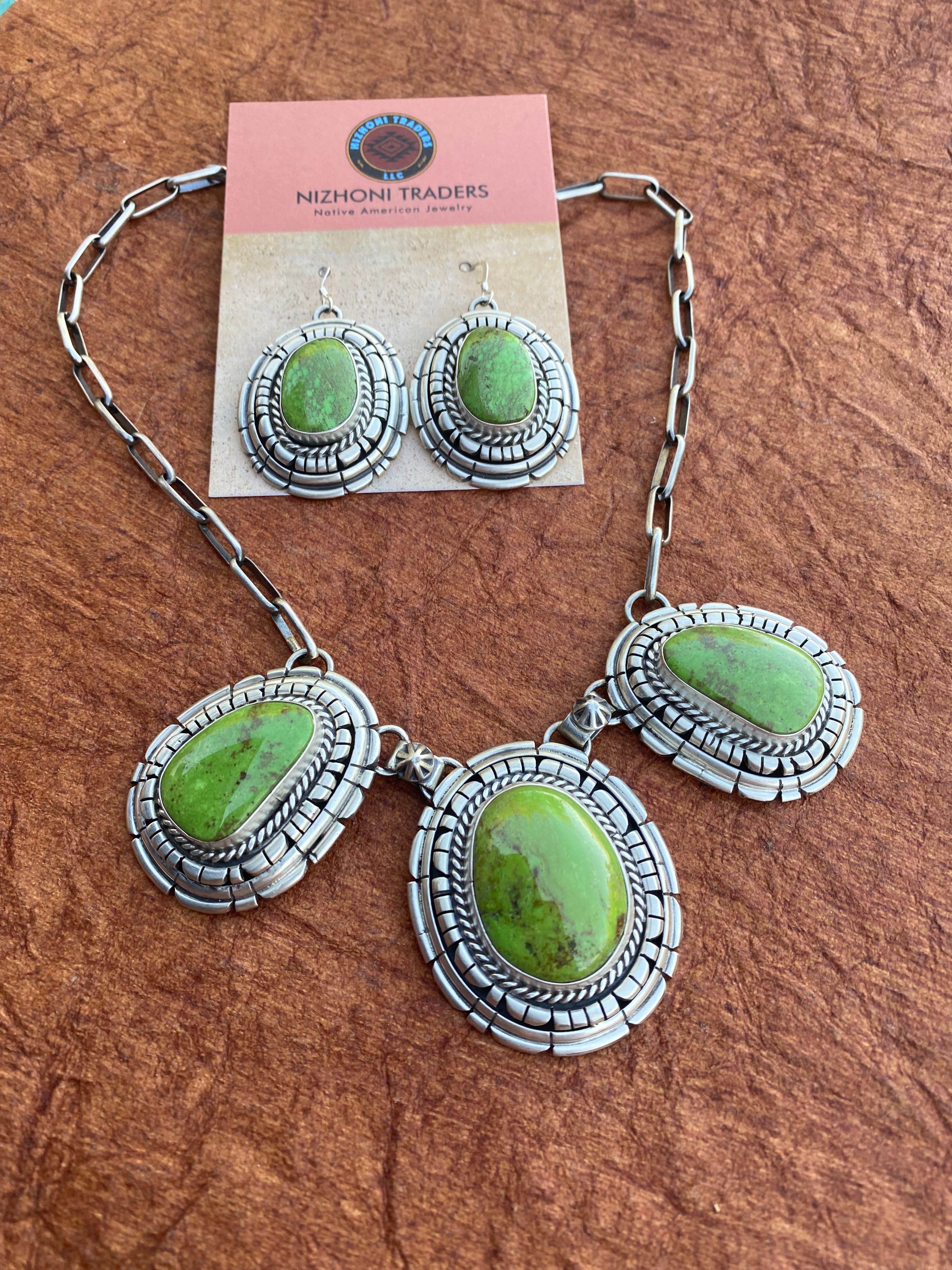 Handcrafted Gaspeite & Sterling Silver Necklace Set by Larry Kaye