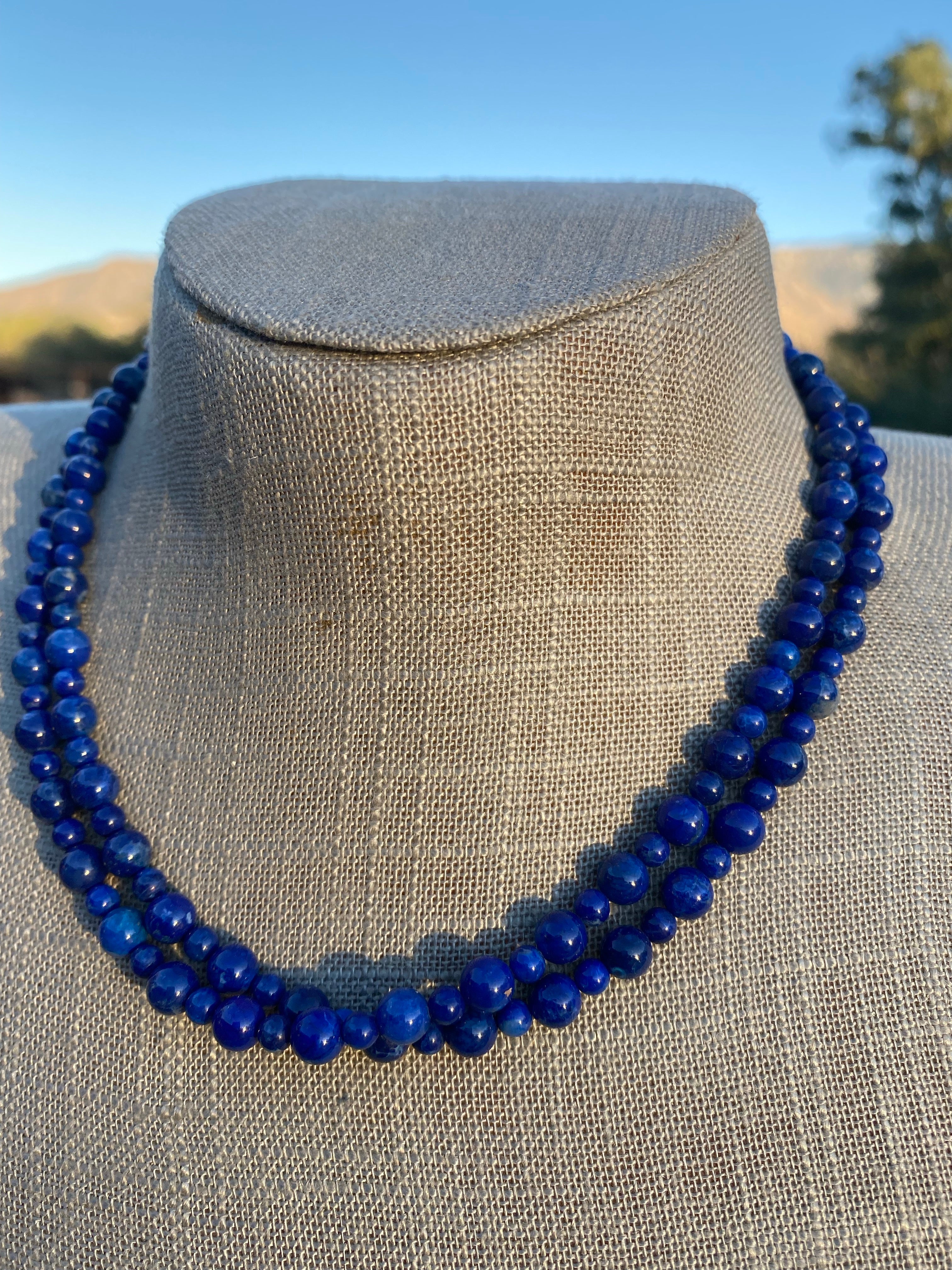 Handcrafted Lapis & Sterling Silver Beaded Necklace