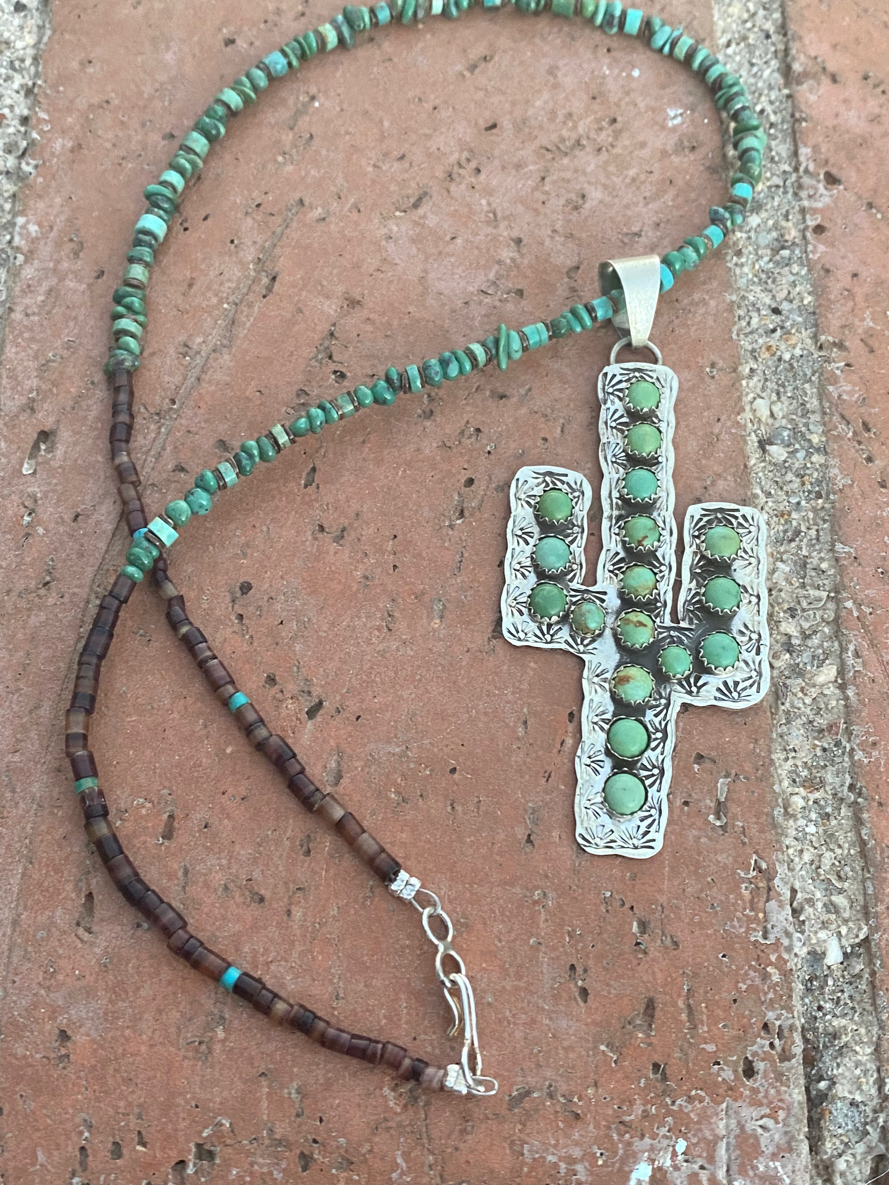 Handcrafted Royston Turquoise Saguaro Sterling Necklace