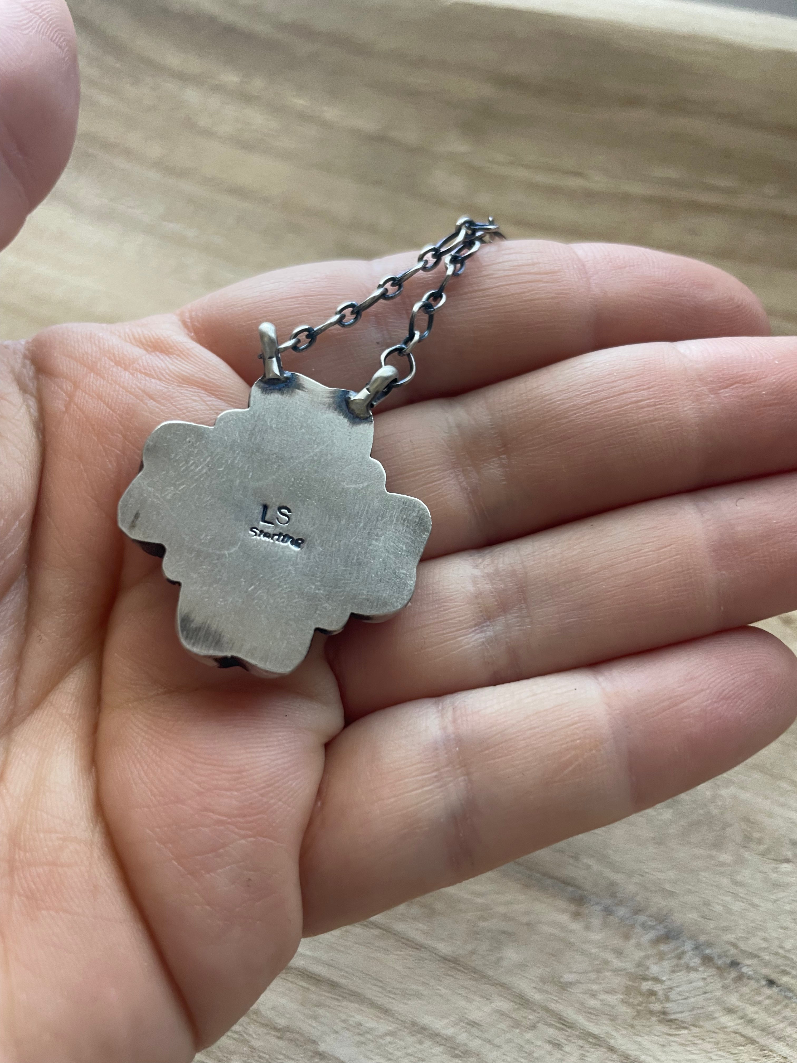 Handcrafted Queen Pink Conch Shell And Sterling Silver Heart Necklace Signed