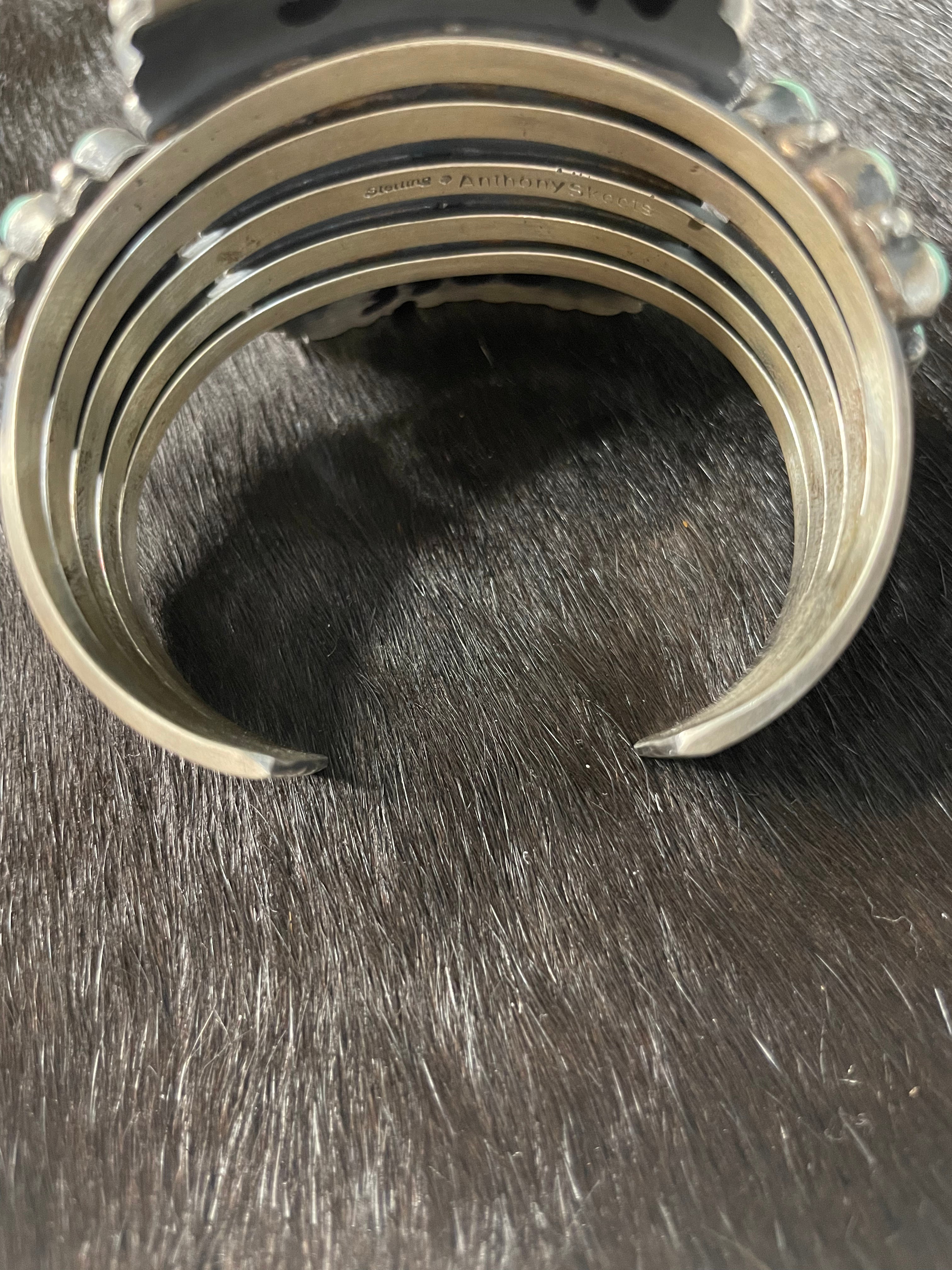 Anthony Skeets Handcrafted Turquoise & Sterling Silver Cuff Bracelet Signed /