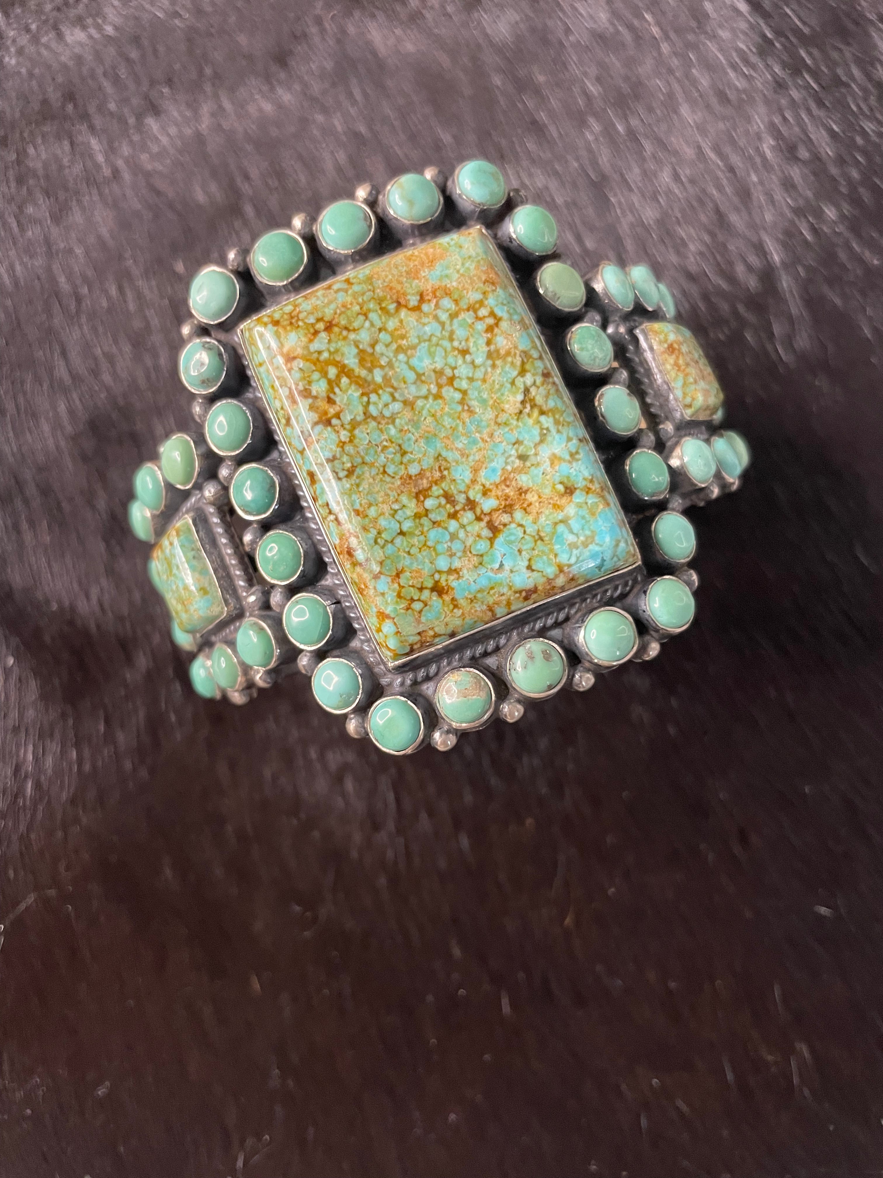 Anthony Skeets Handcrafted Turquoise & Sterling Silver Cuff Bracelet Signed /