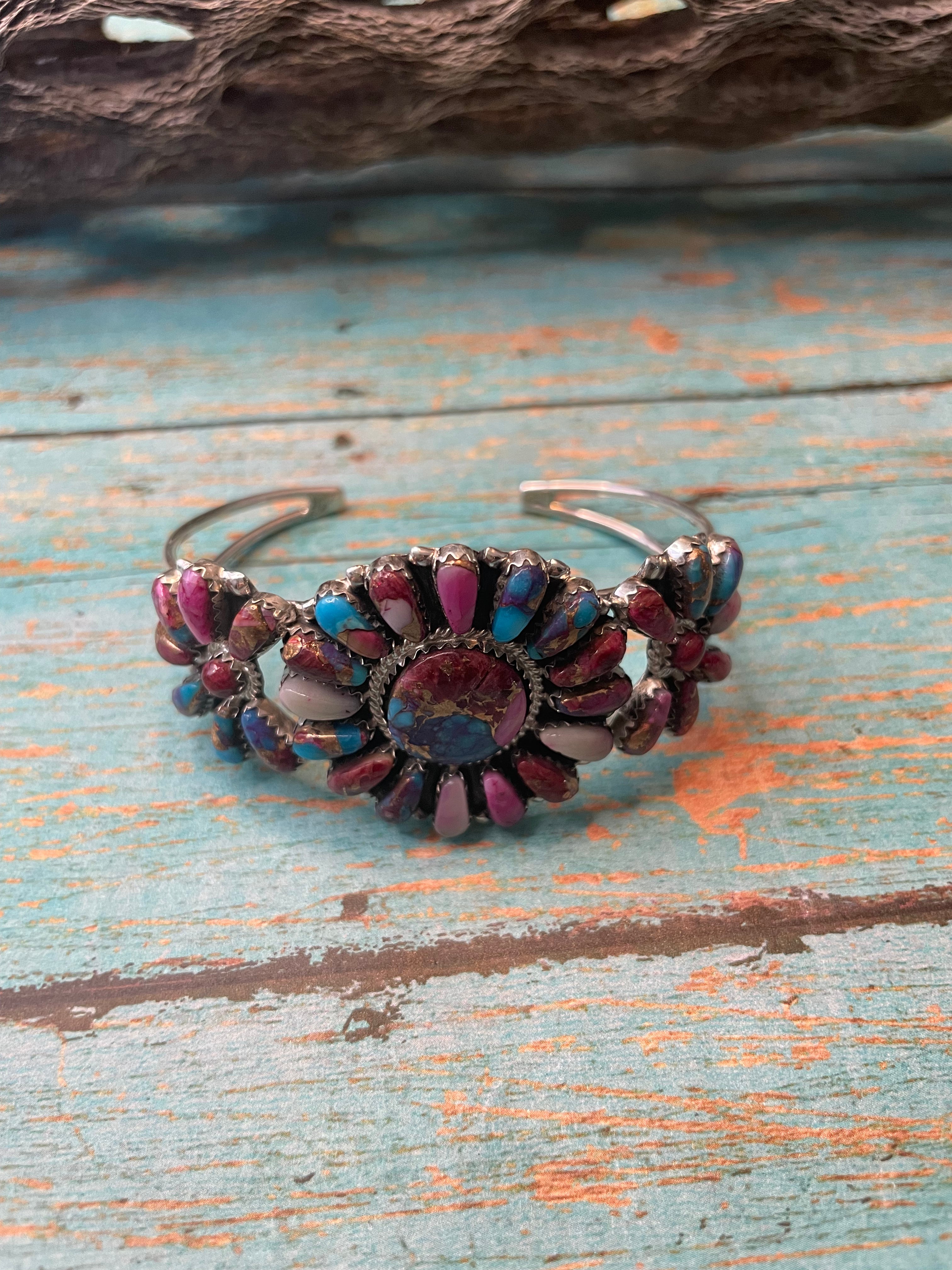 Handcrafted Purple Dream And Sterling Silver Cluster Bracelet Cuff