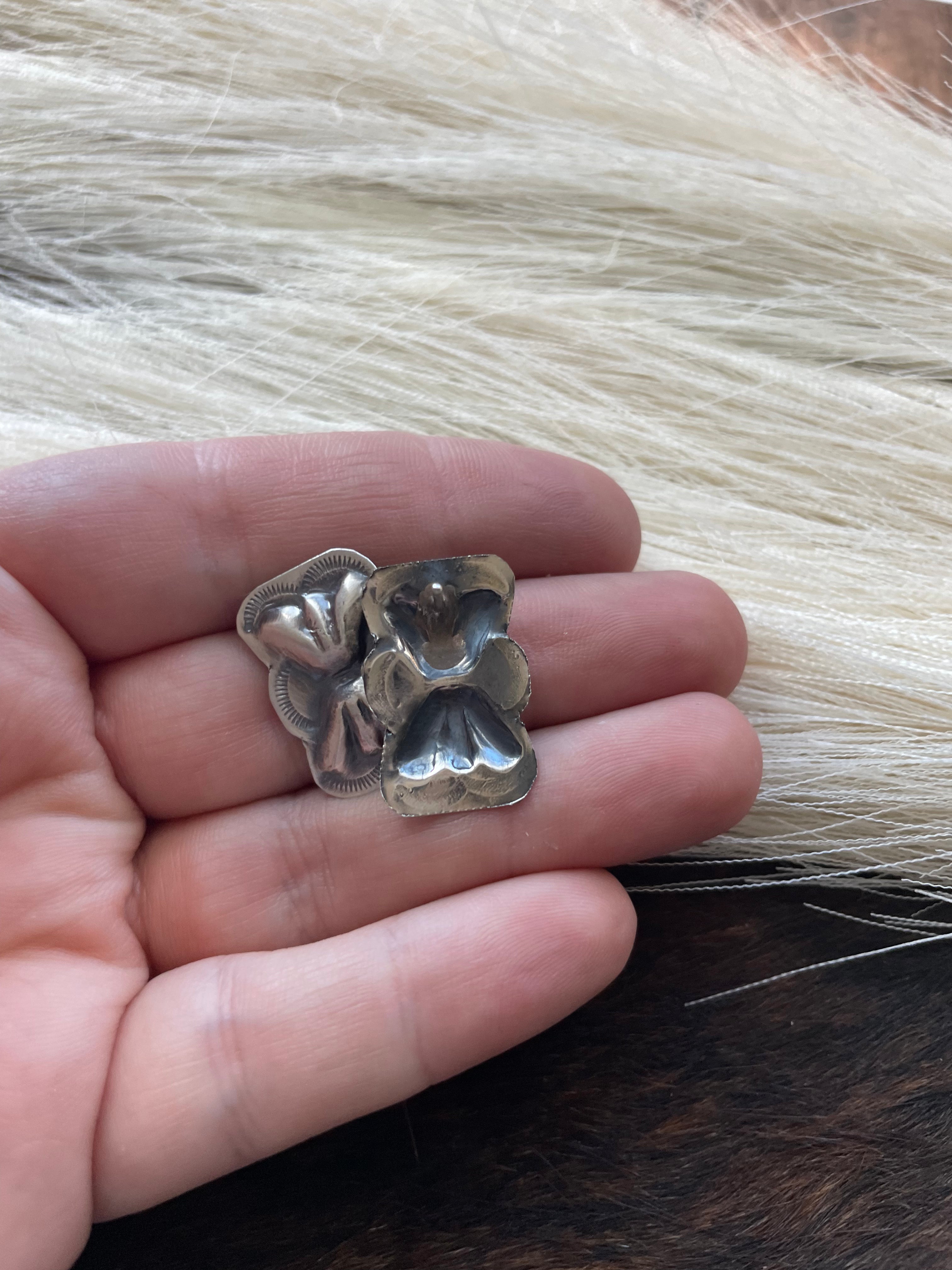 Handcrafted Sterling Silver Bow Tie Concho Earrings