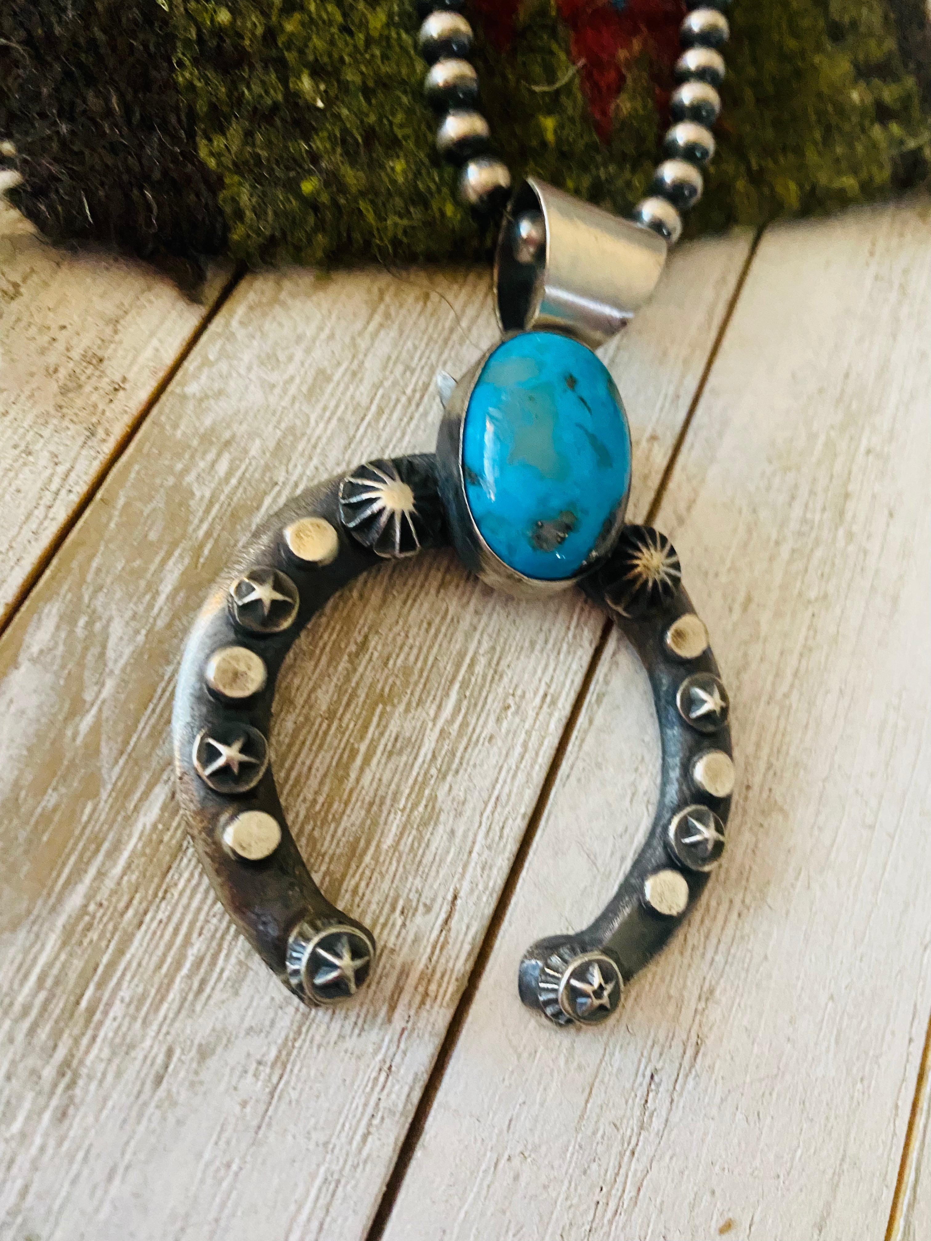 Handcrafted Sterling Silver & Turquoise Naja Pendant By Chimney Butte
