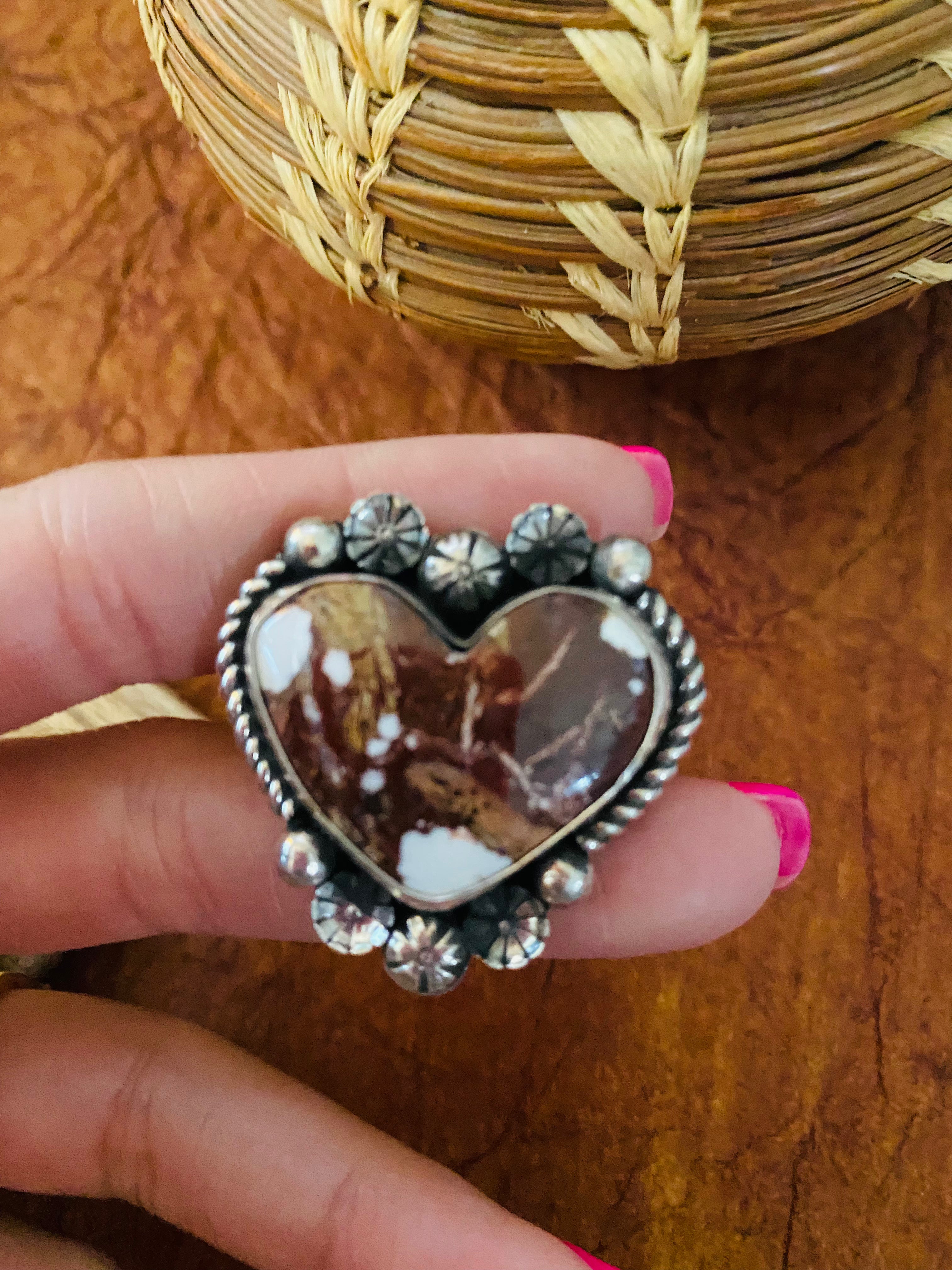 Handcrafted Wild Horse And Sterling Silver Heart Ring