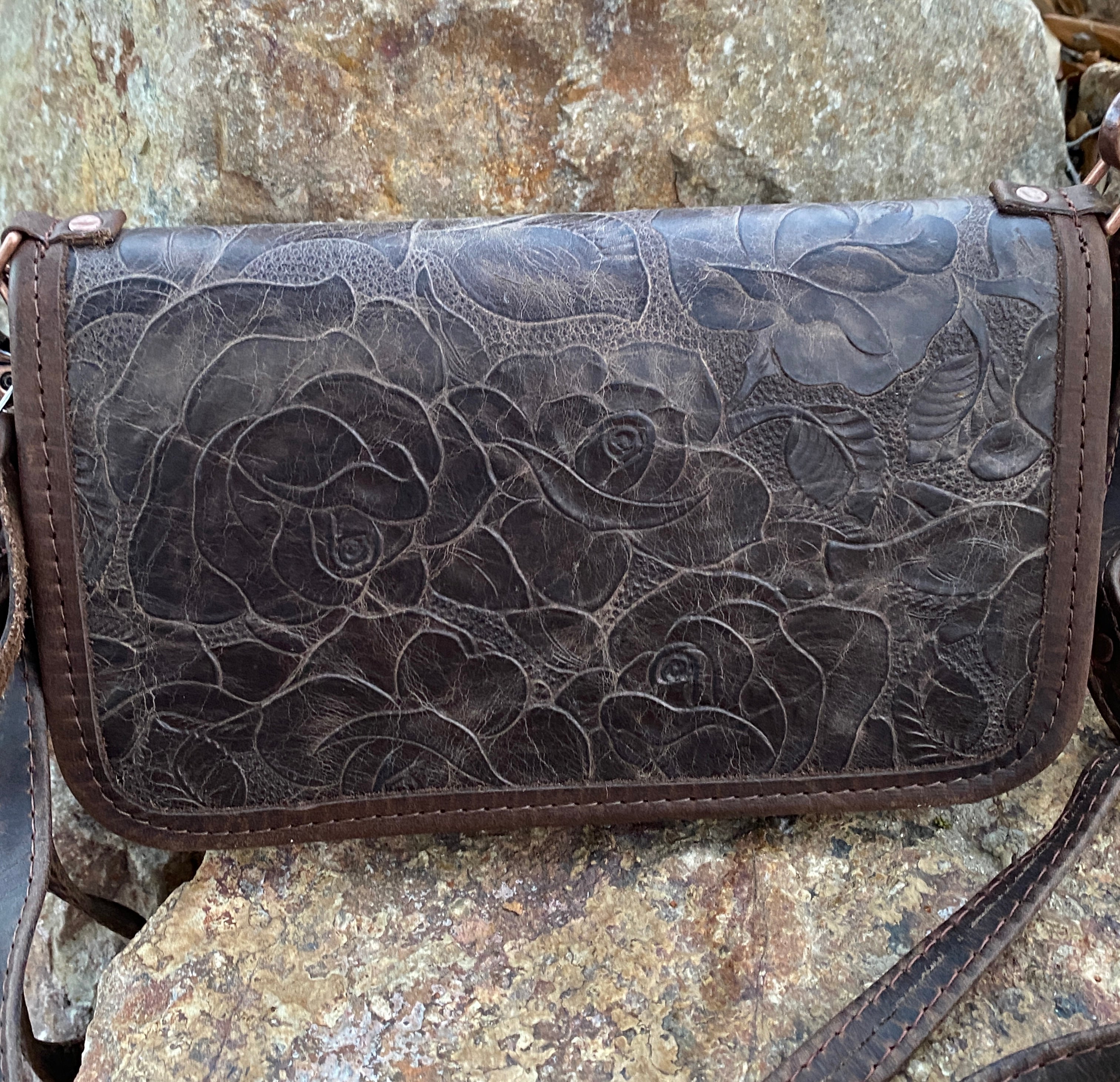 Vintage Rose Leather Clutch Organizer Bag