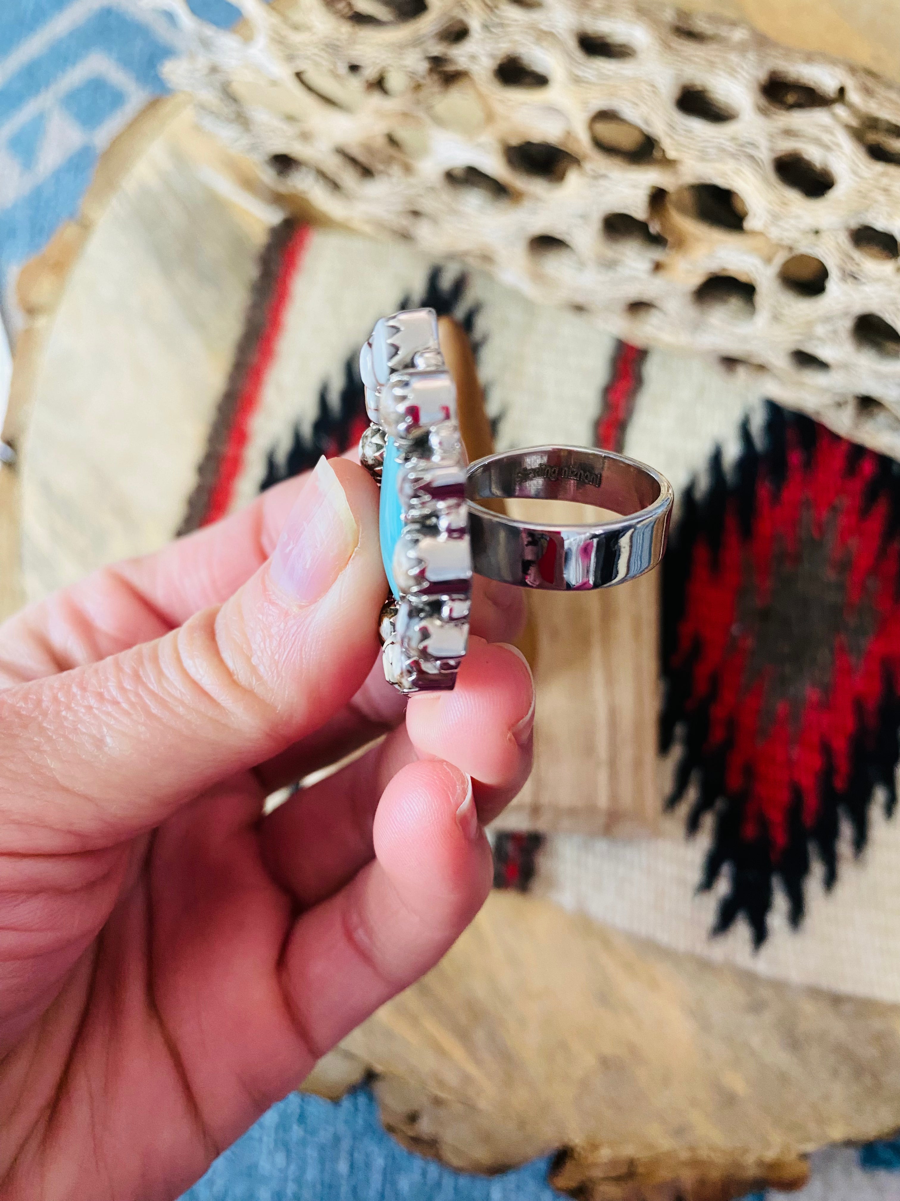 Handmade Sterling Silver, Wild Horse & Turquoise Cluster Adjustable Ring