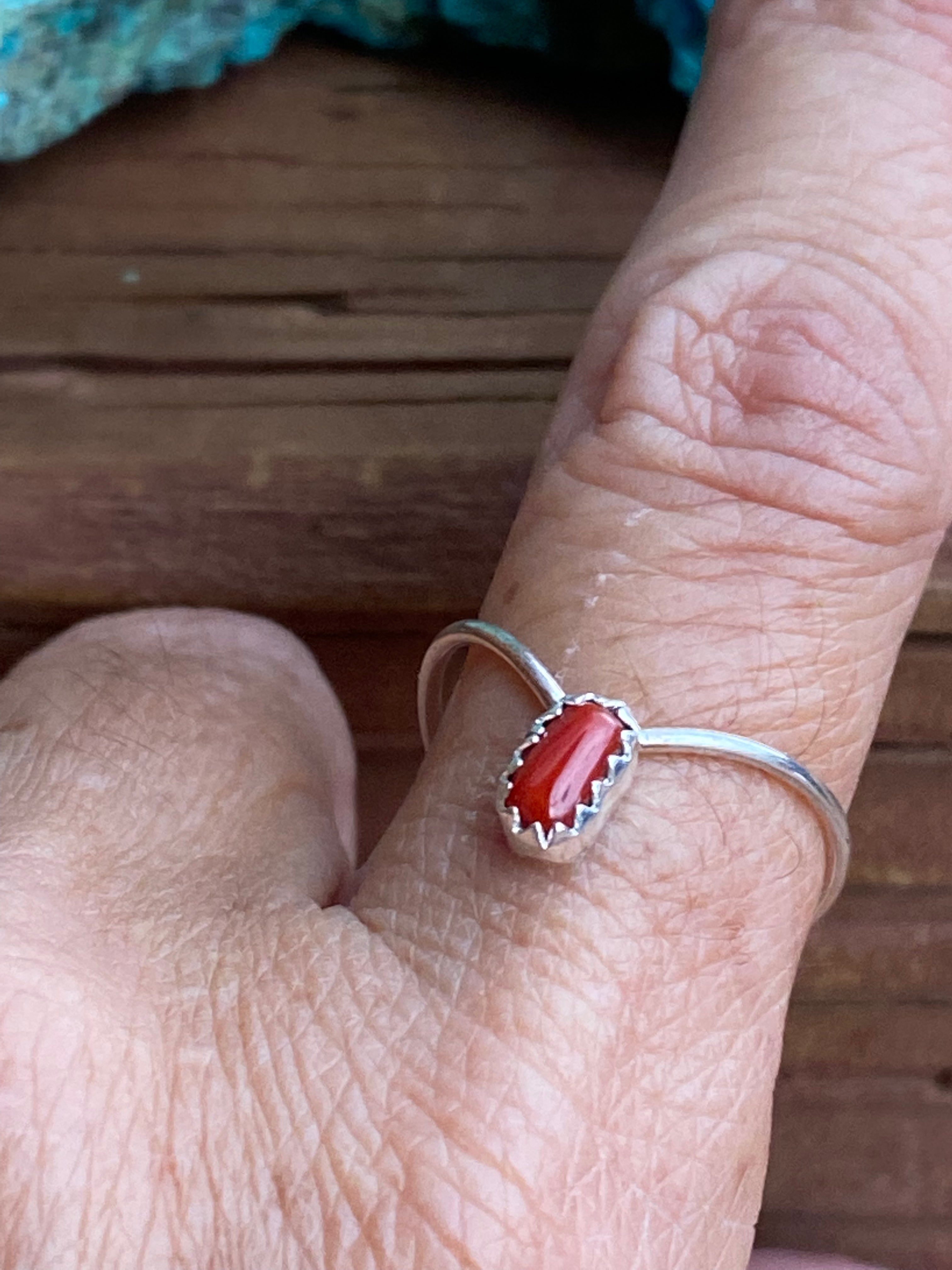 Handcrafted Natural Coral & Sterling Silver V Ring