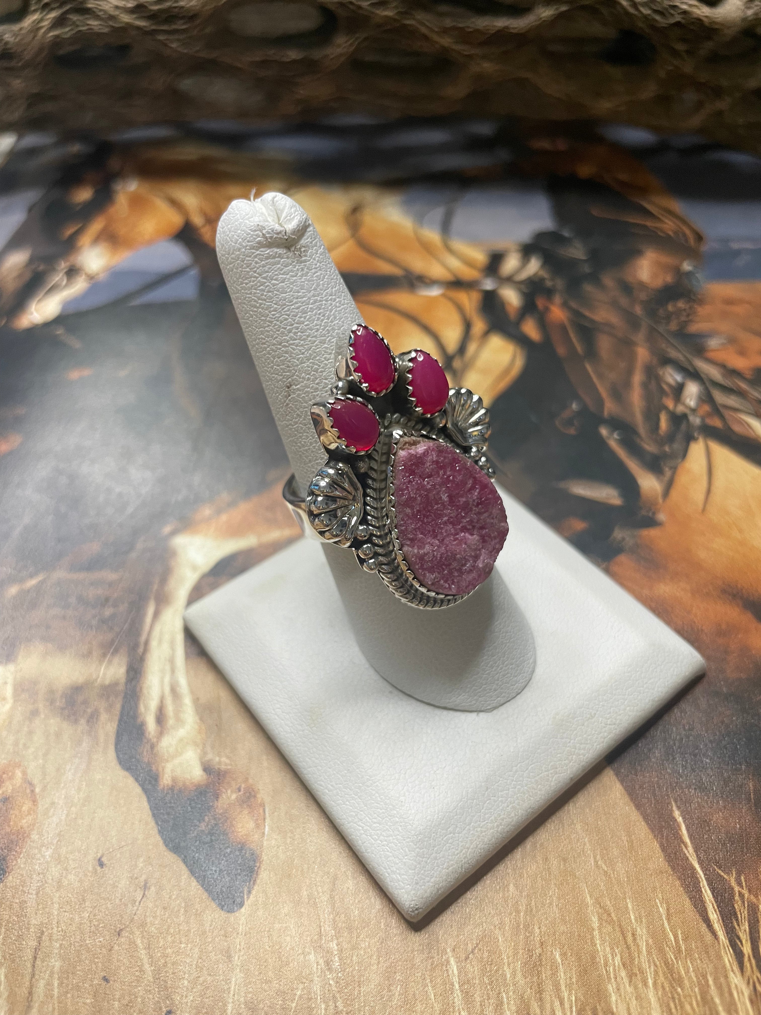 Handmade Colbalt Calcite Adjustable Ring