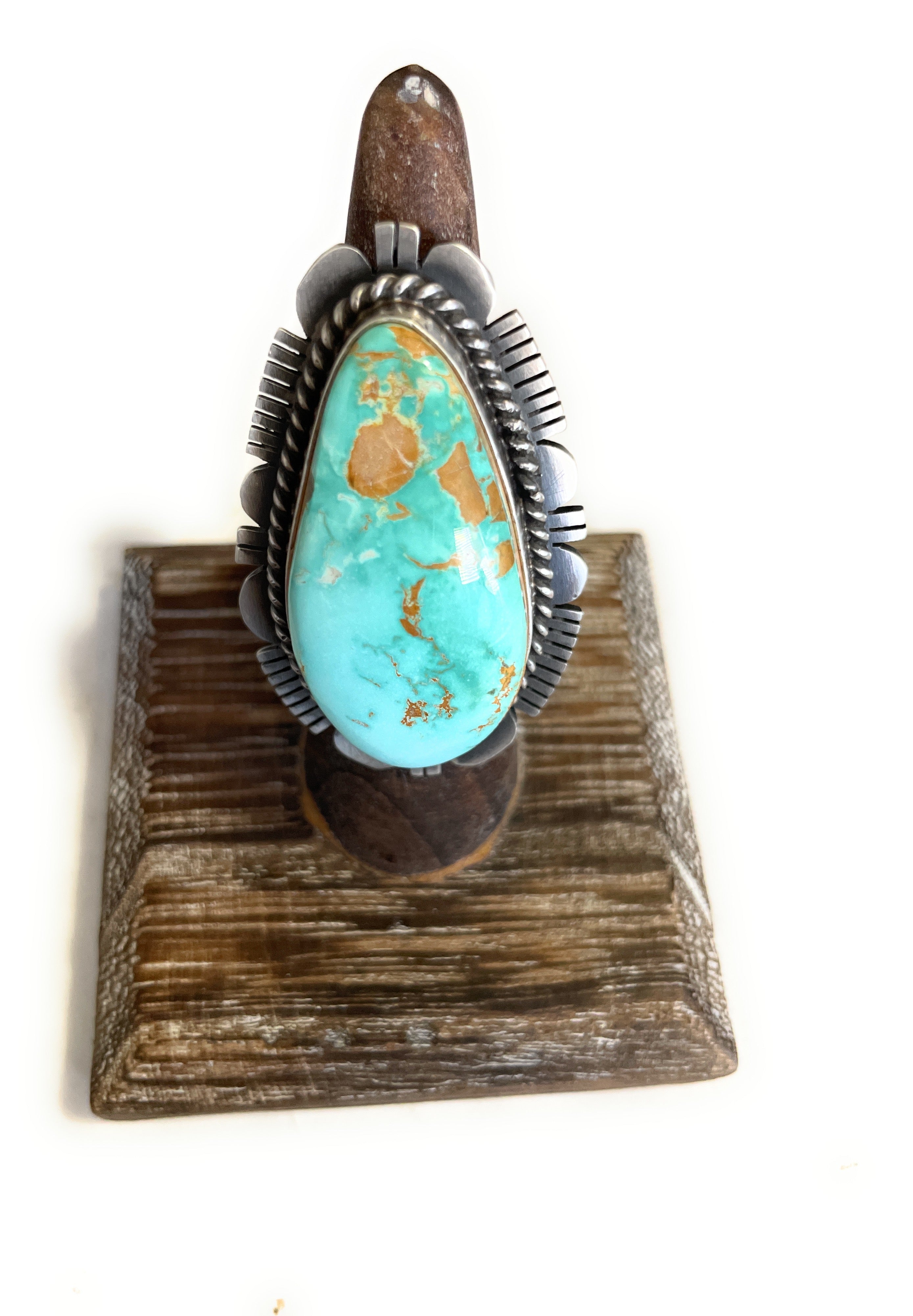 Navajo Turquoise & Sterling Silver Ring Size 7 Signed Russell Sam