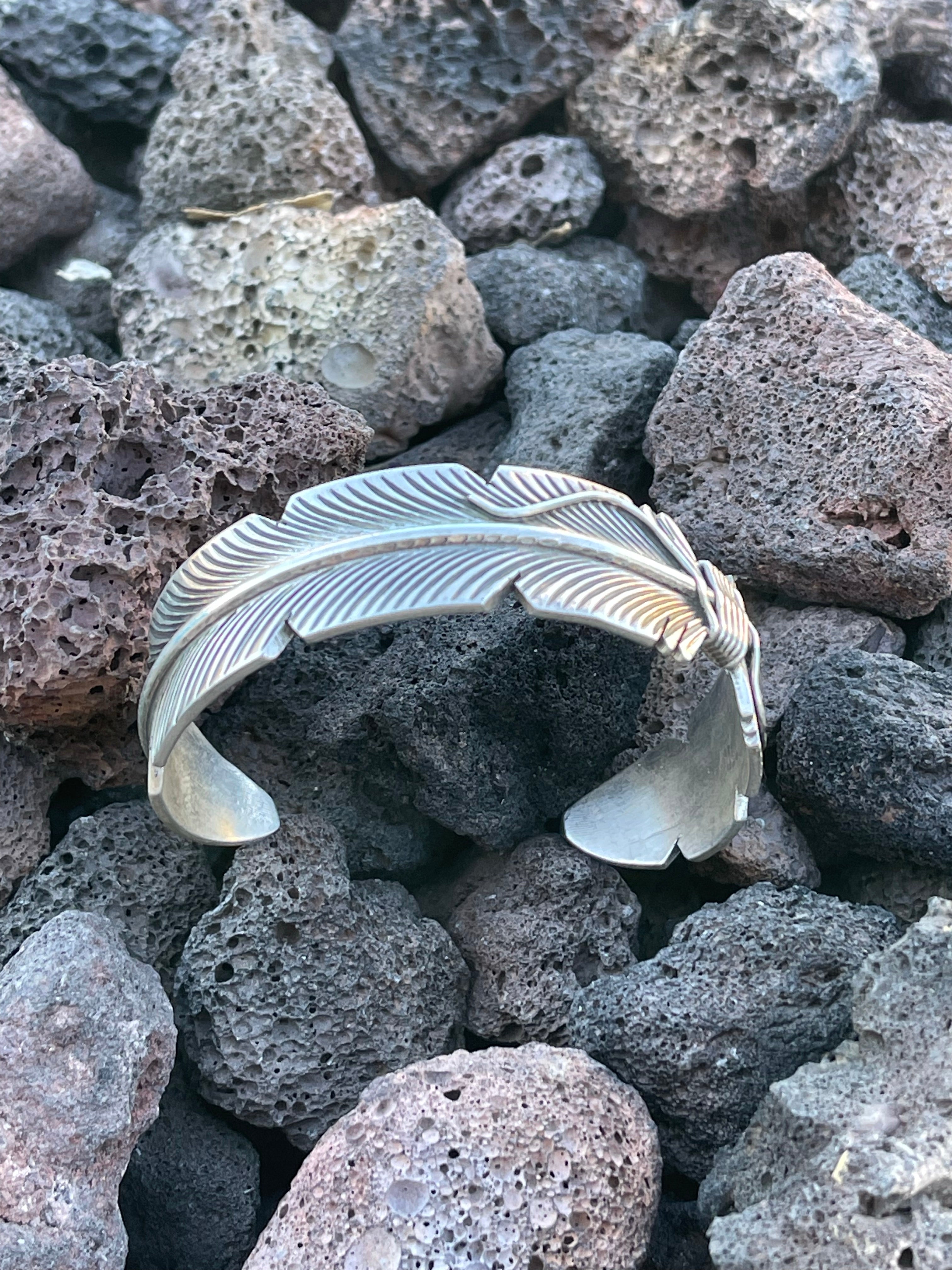 Handcrafted Sterling Silver Feather Bracelet Cuff