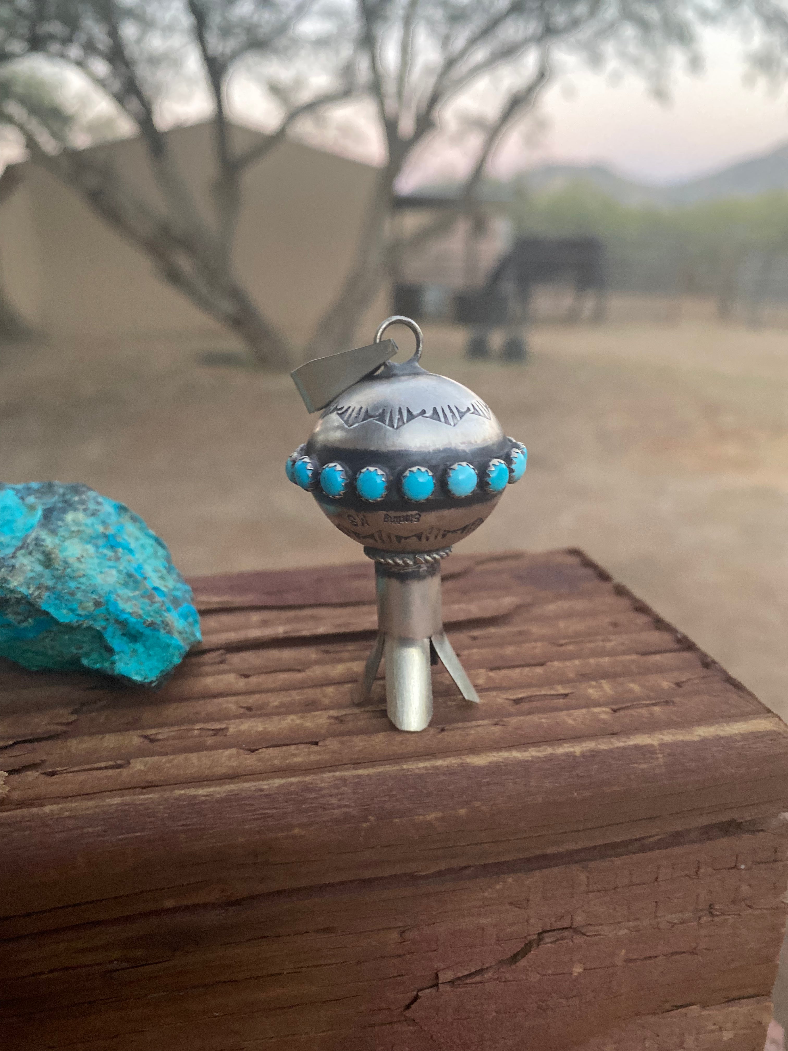 Handcrafted Sterling Silver & Turquoise Blossom Pendant Signed