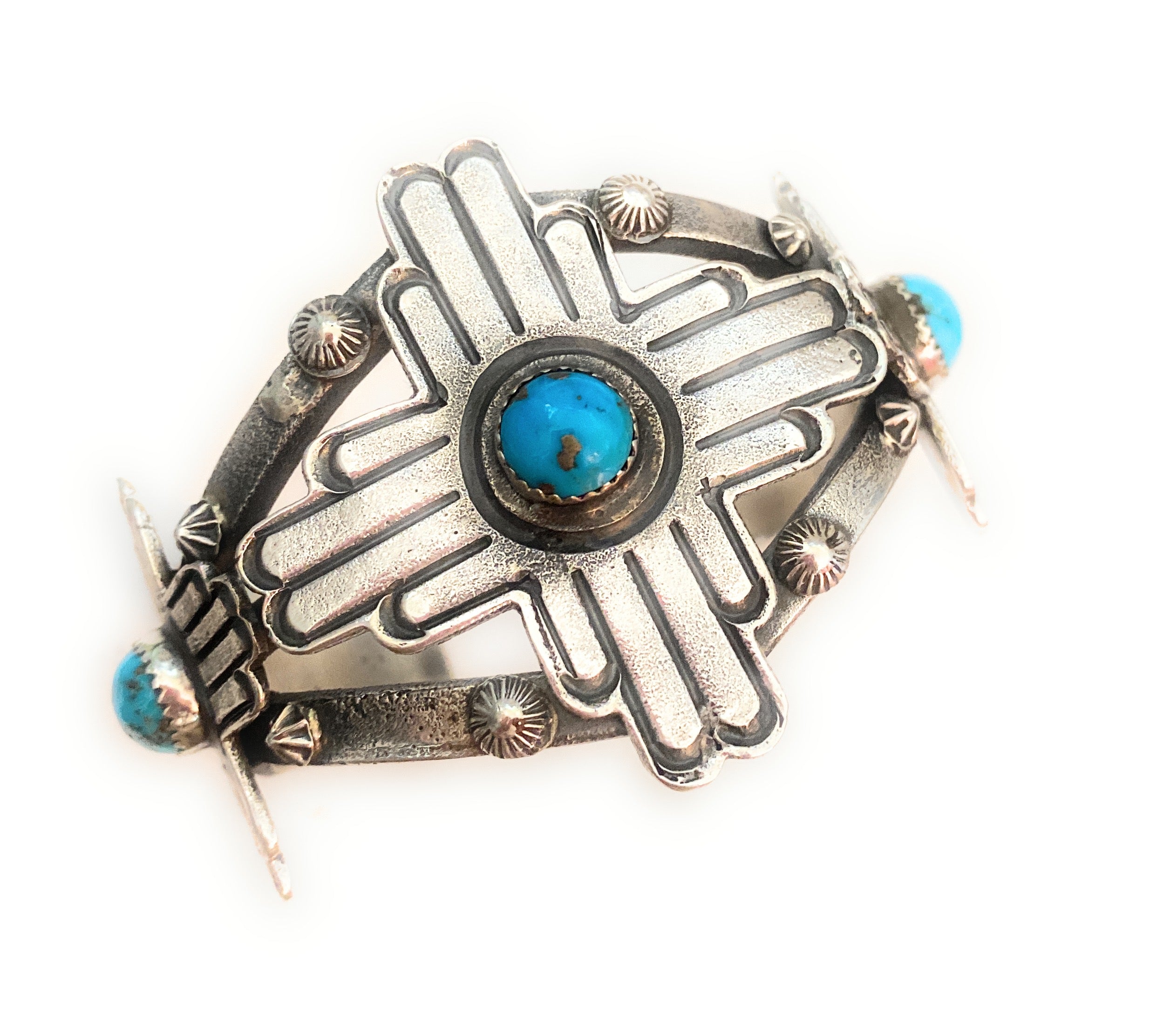 Handcrafted Sterling Silver & Kingman Turquoise Cross Cuff Bracelet By Kevin Billah /