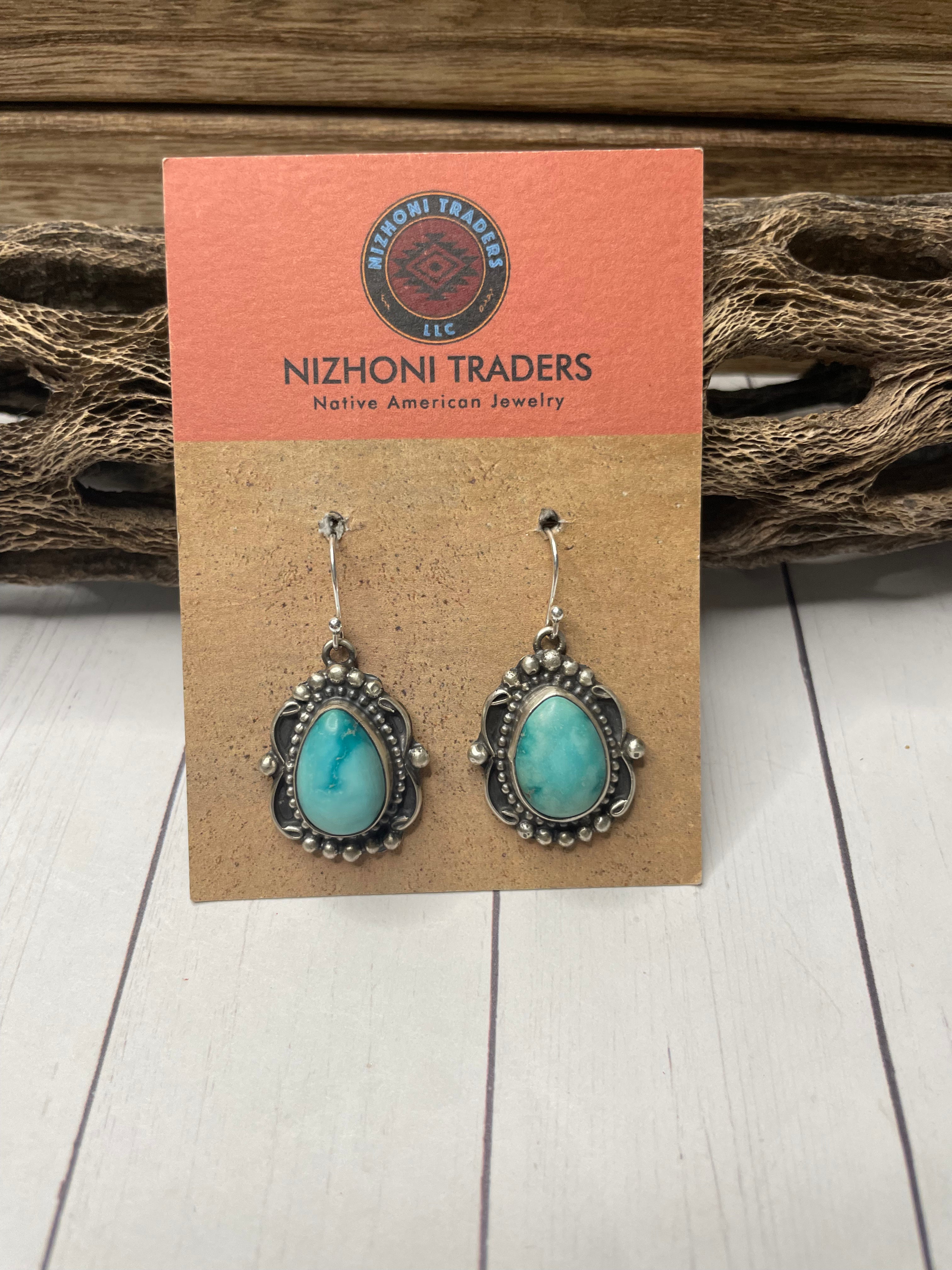 Handcrafted Sterling Silver & Turquoise Dangle Earrings Signed Sheila Becenti
