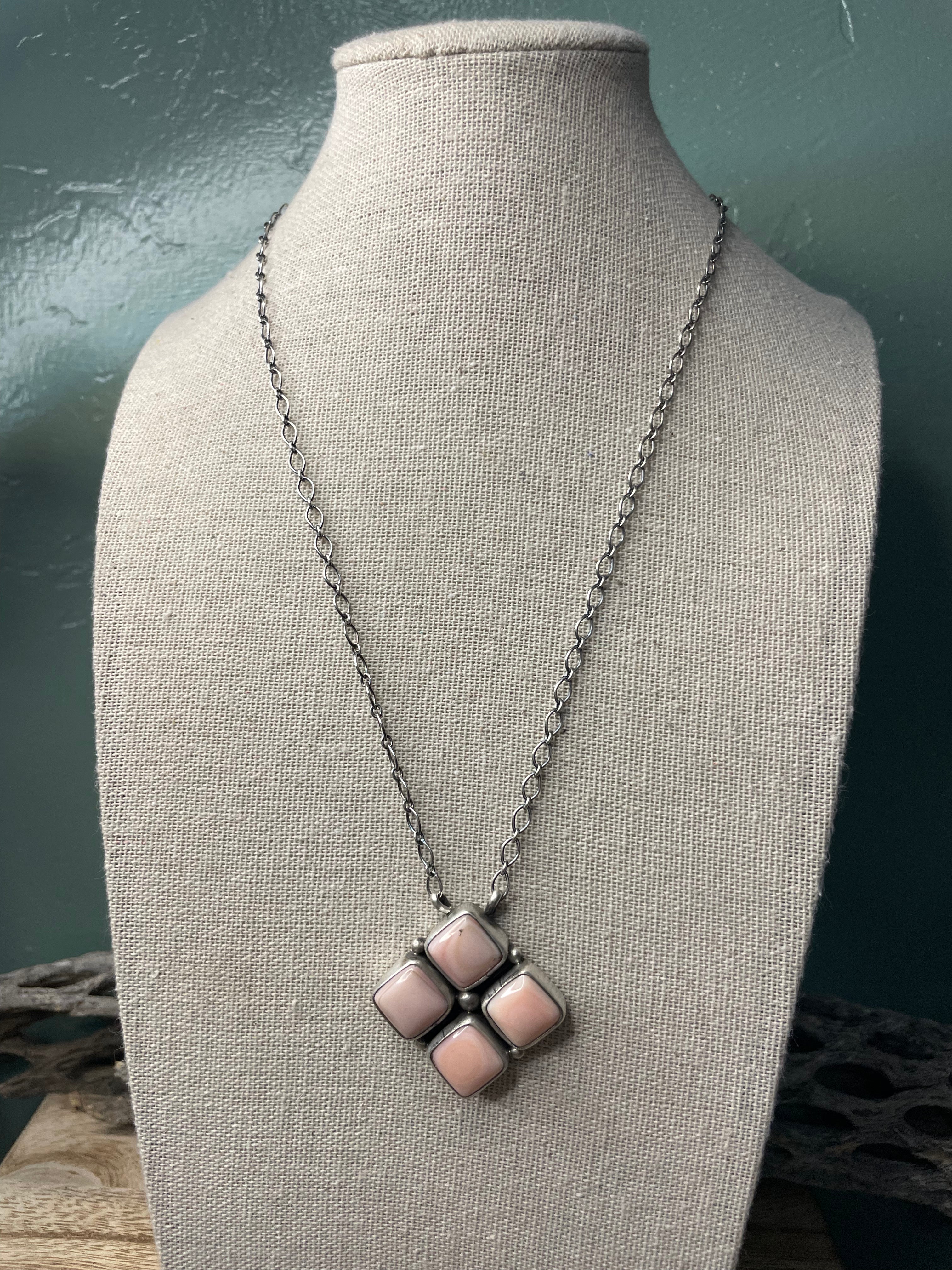 Handcrafted Queen Pink Conch Shell And Sterling Silver Necklace Signed