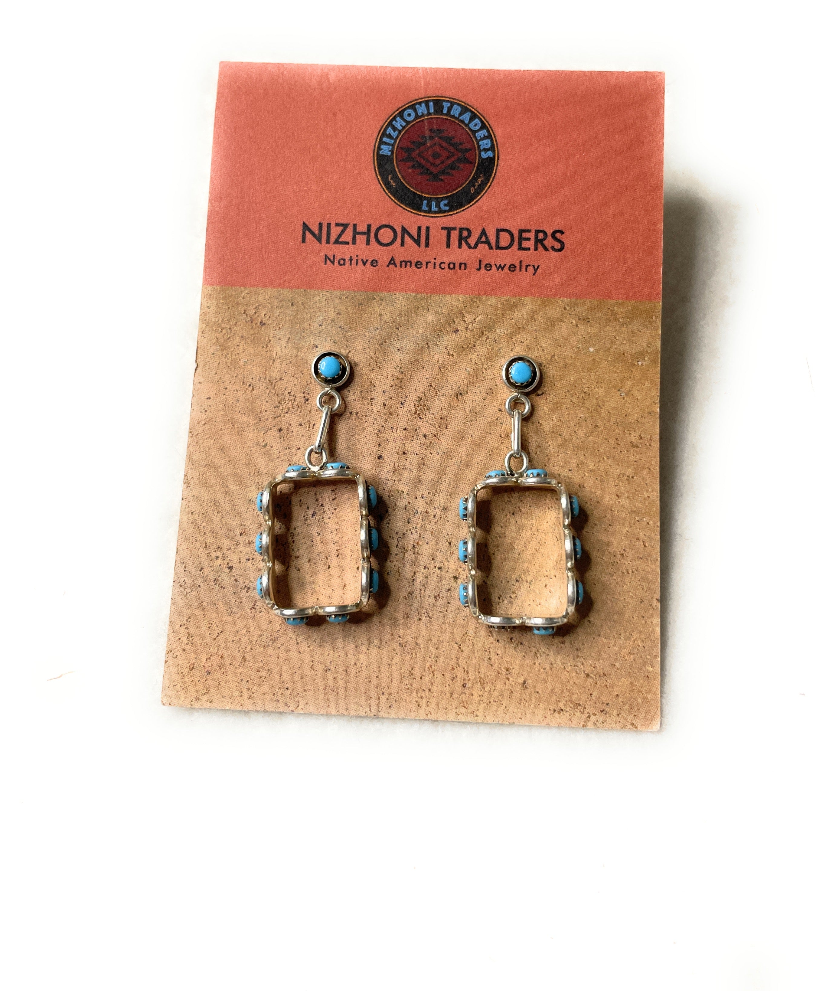 Zuni Turquoise And Sterling Silver Snake Eye Dangle Earrings