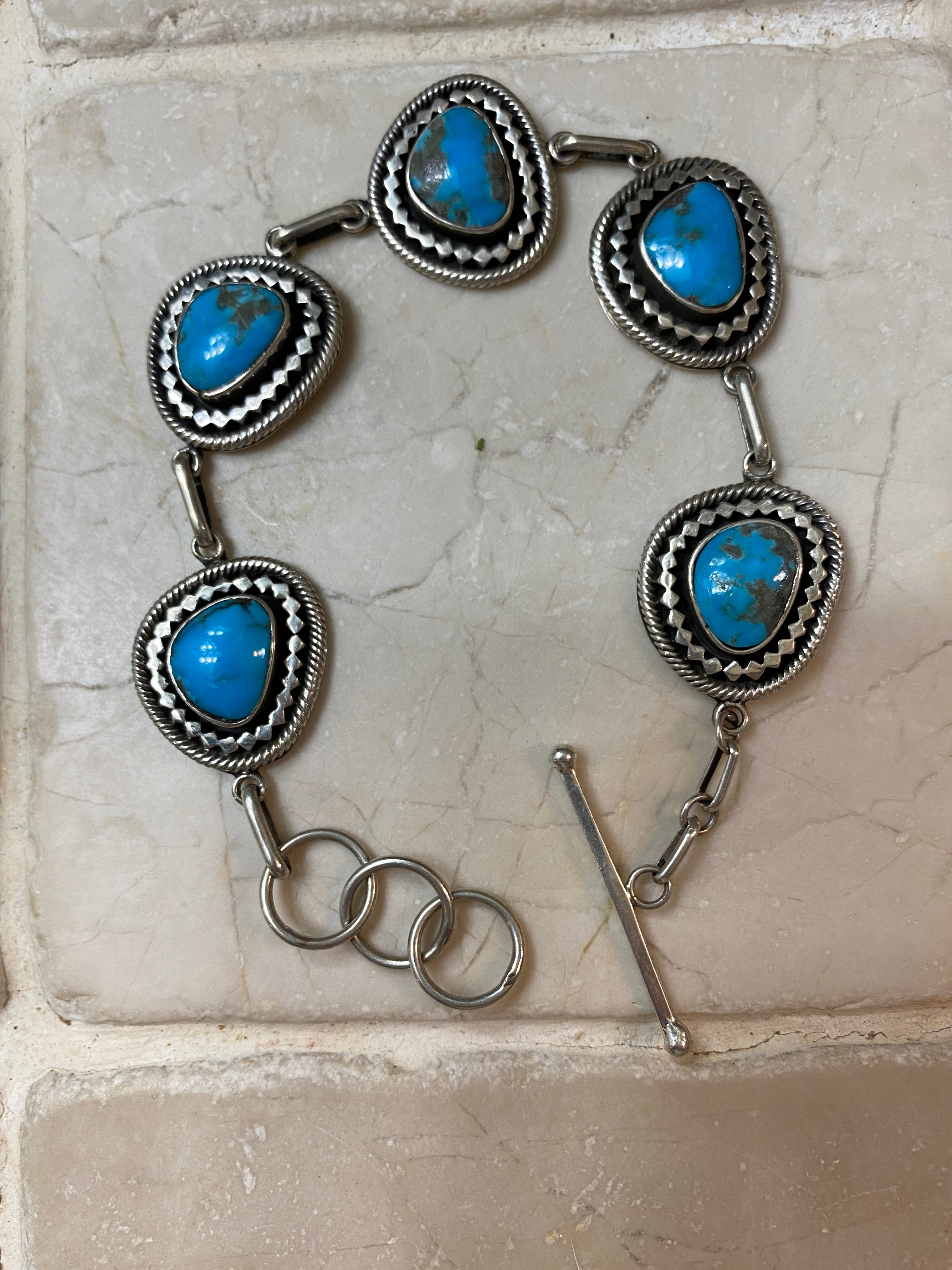 Handcrafted Sweet Kingman Turquoise & Sterling Silver Twist Link Bracelet