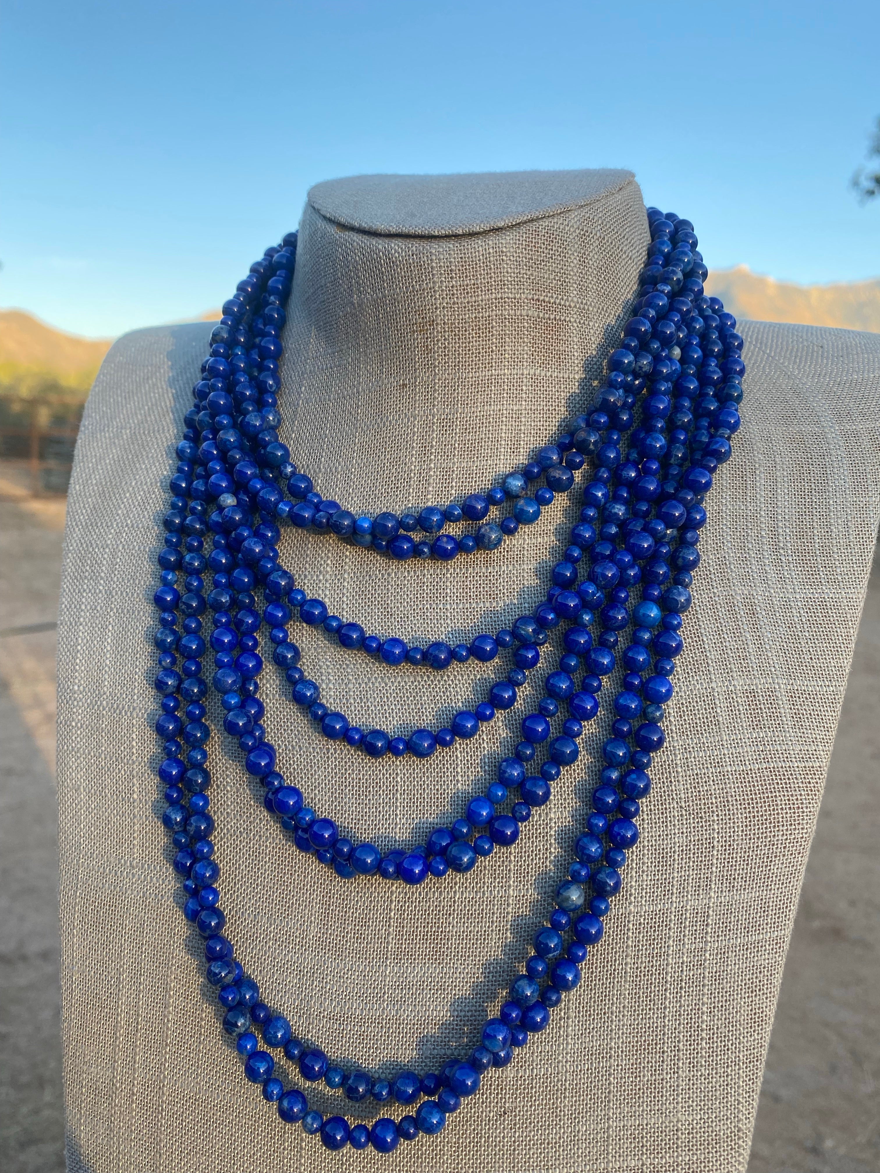 Handcrafted Lapis & Sterling Silver Beaded Necklace