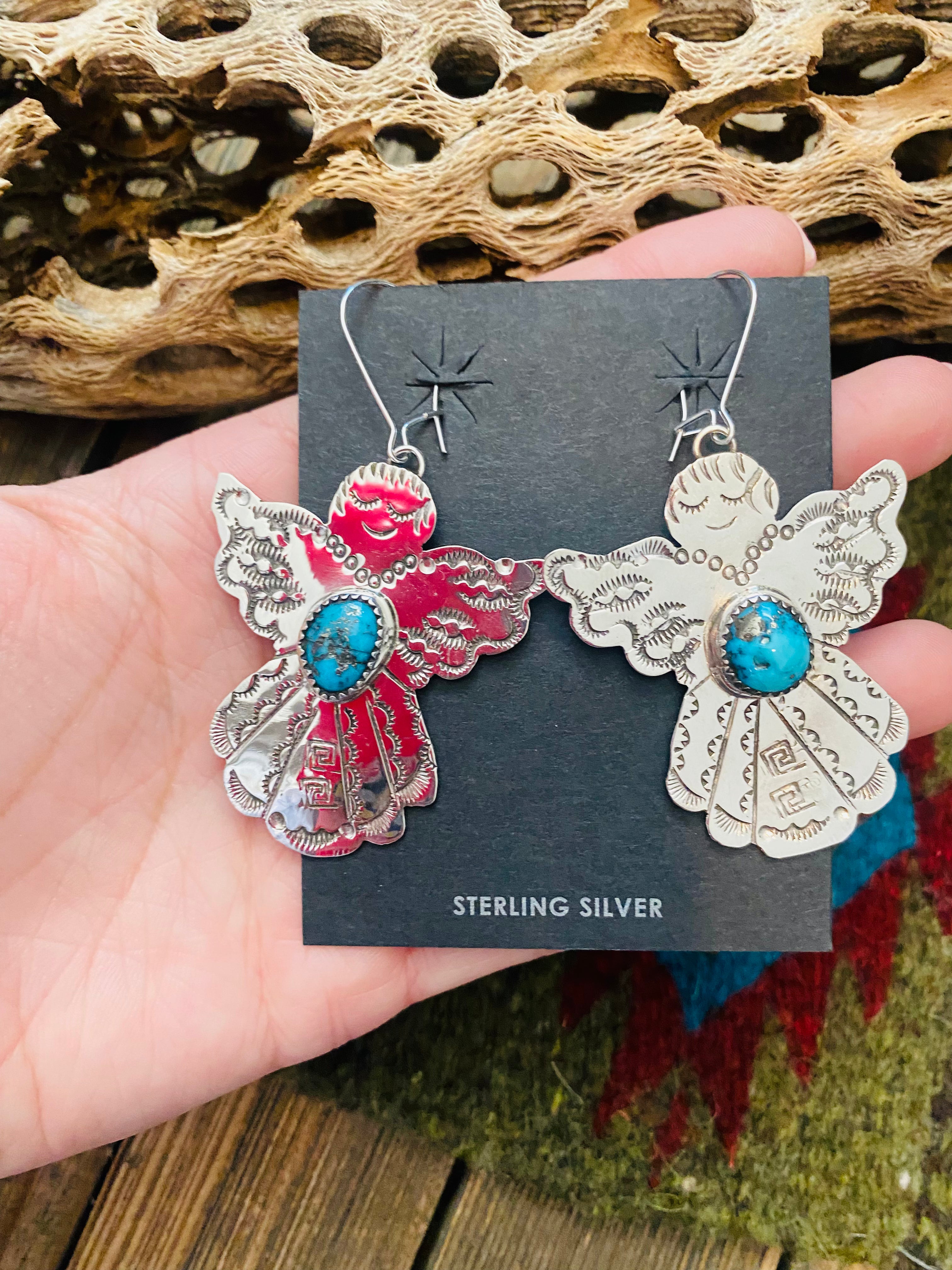 Handcrafted Turquoise & Sterling Silver Angel Dangle Earrings