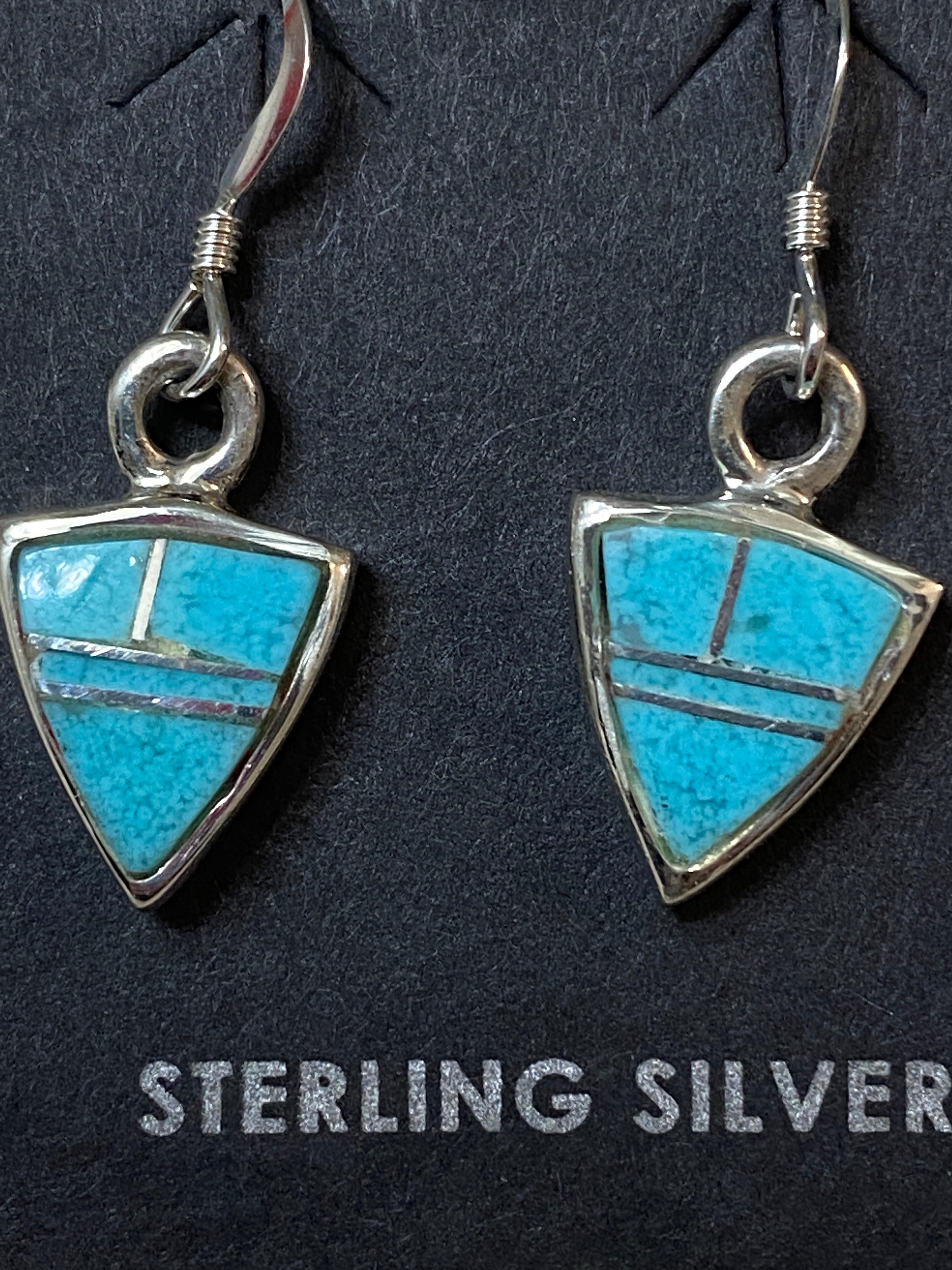 Handcrafted Turquoise 8 & Sterling Silver light blue Petite Triangle Dangle Earrings set 2