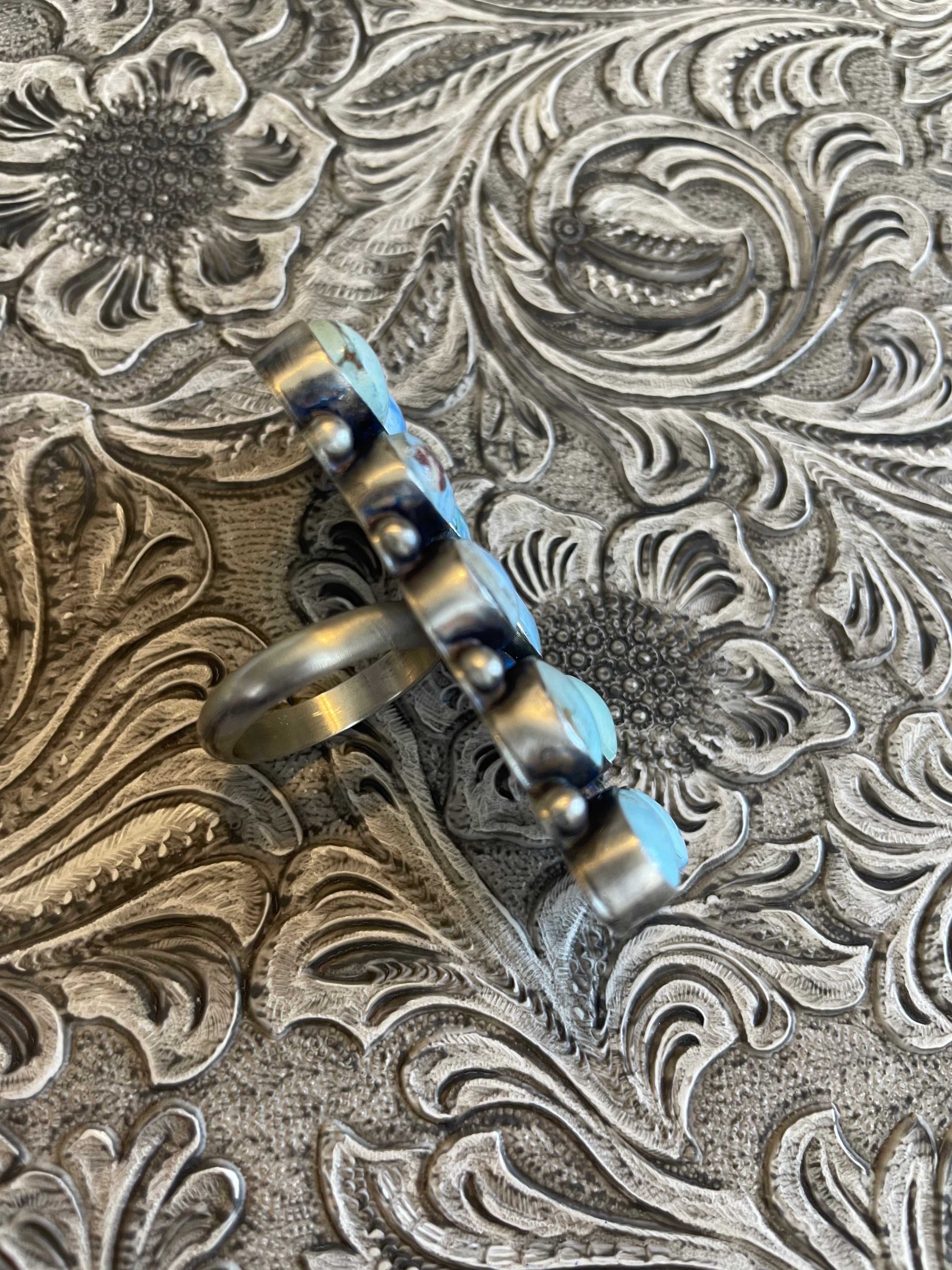 Handcrafted Golden Hills Turquoise Sterling Silver Ring By Kathleen Chavez Size 8.5