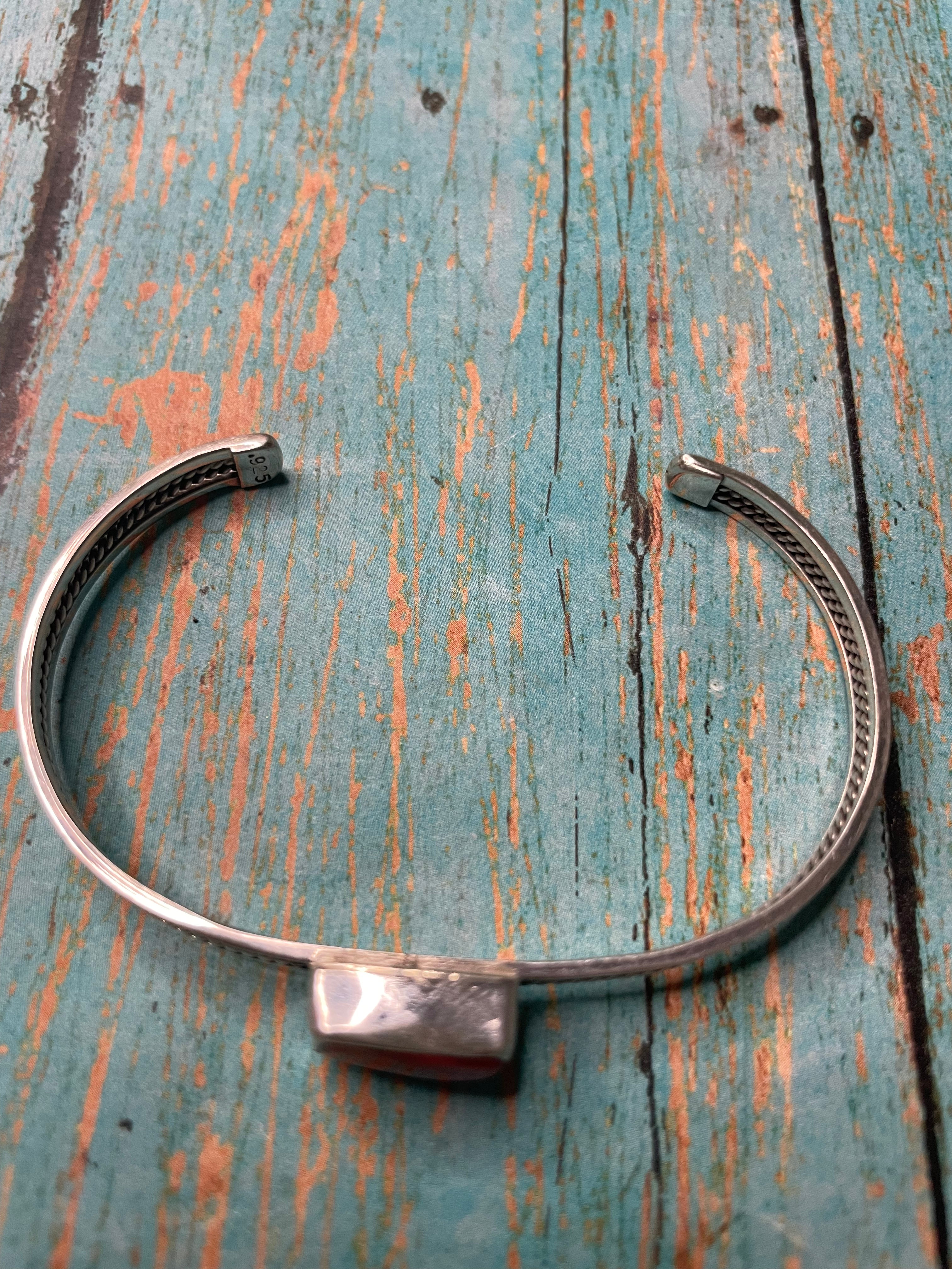 Handcrafted Orange Spiny & Sterling Silver Adjustable Cuff Bracelet