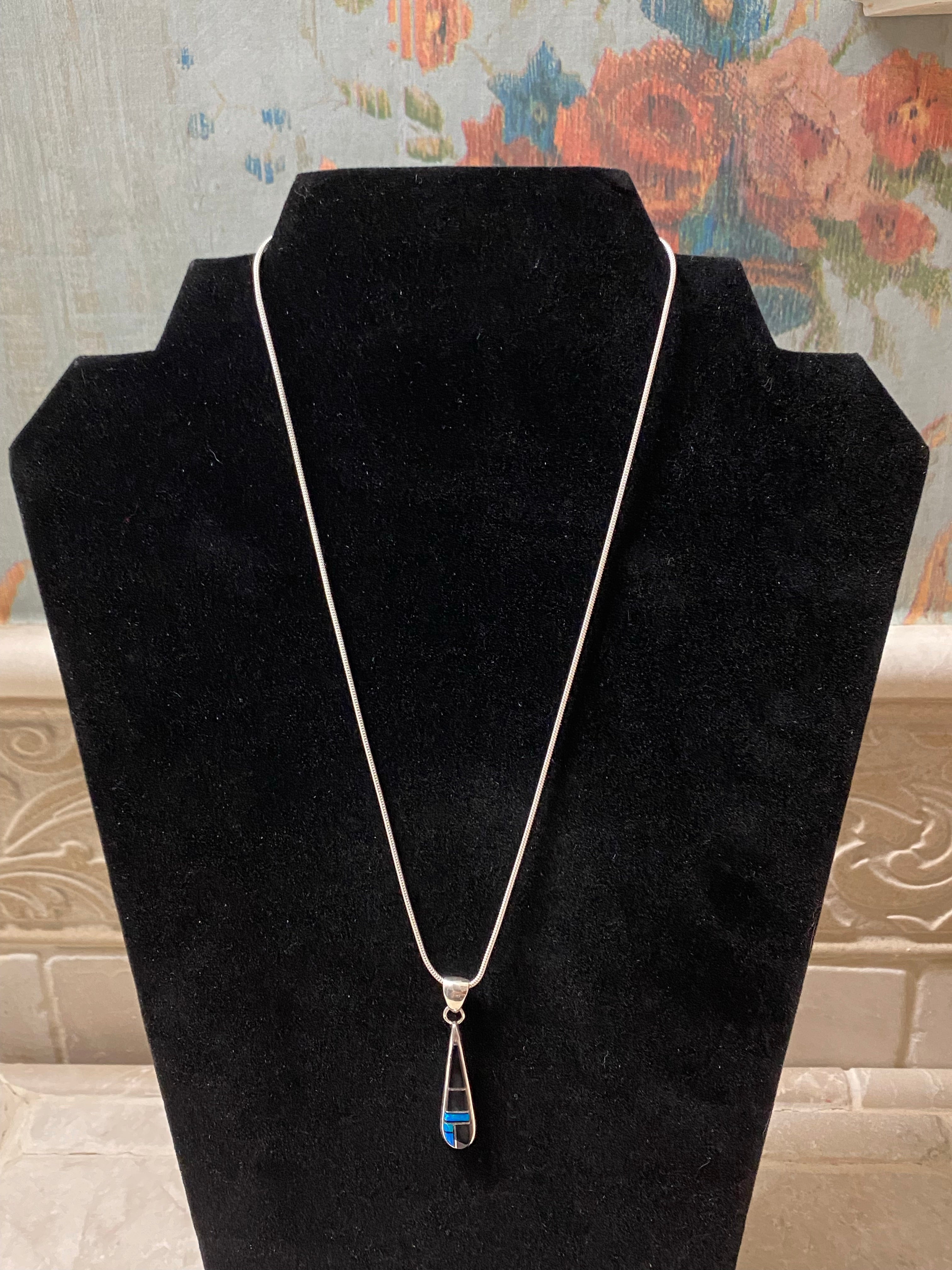 Handcrafted Onyx, Blue Opal Sterling Silver Pendant