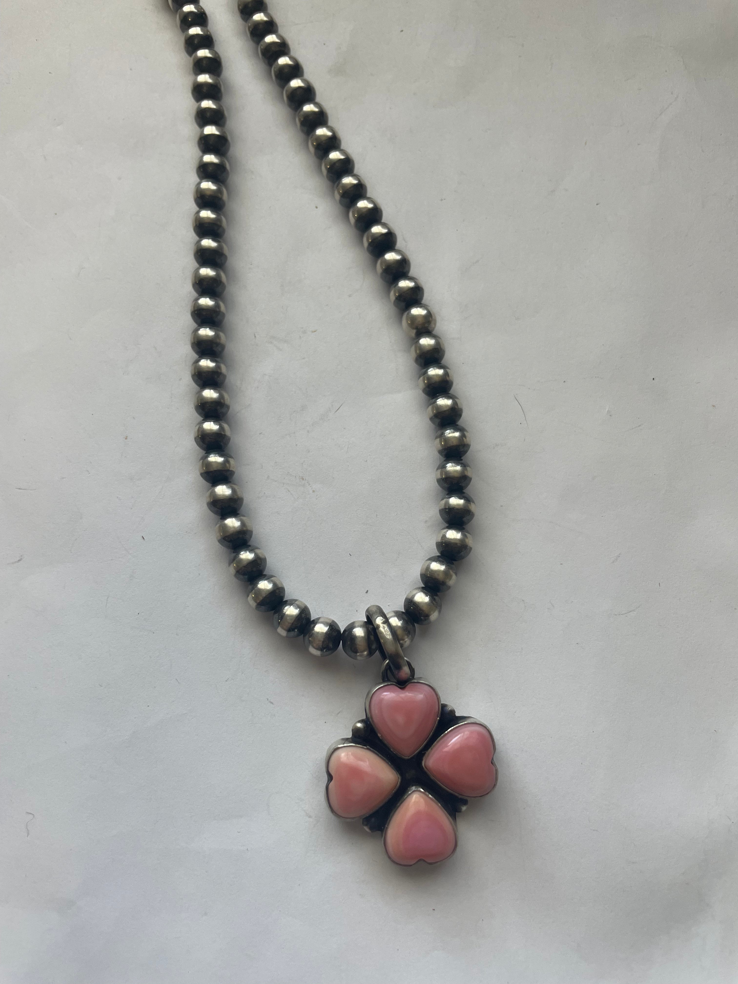 Handcrafted Queen Pink Conch Shell And Sterling Silver Heart Pendant Signed