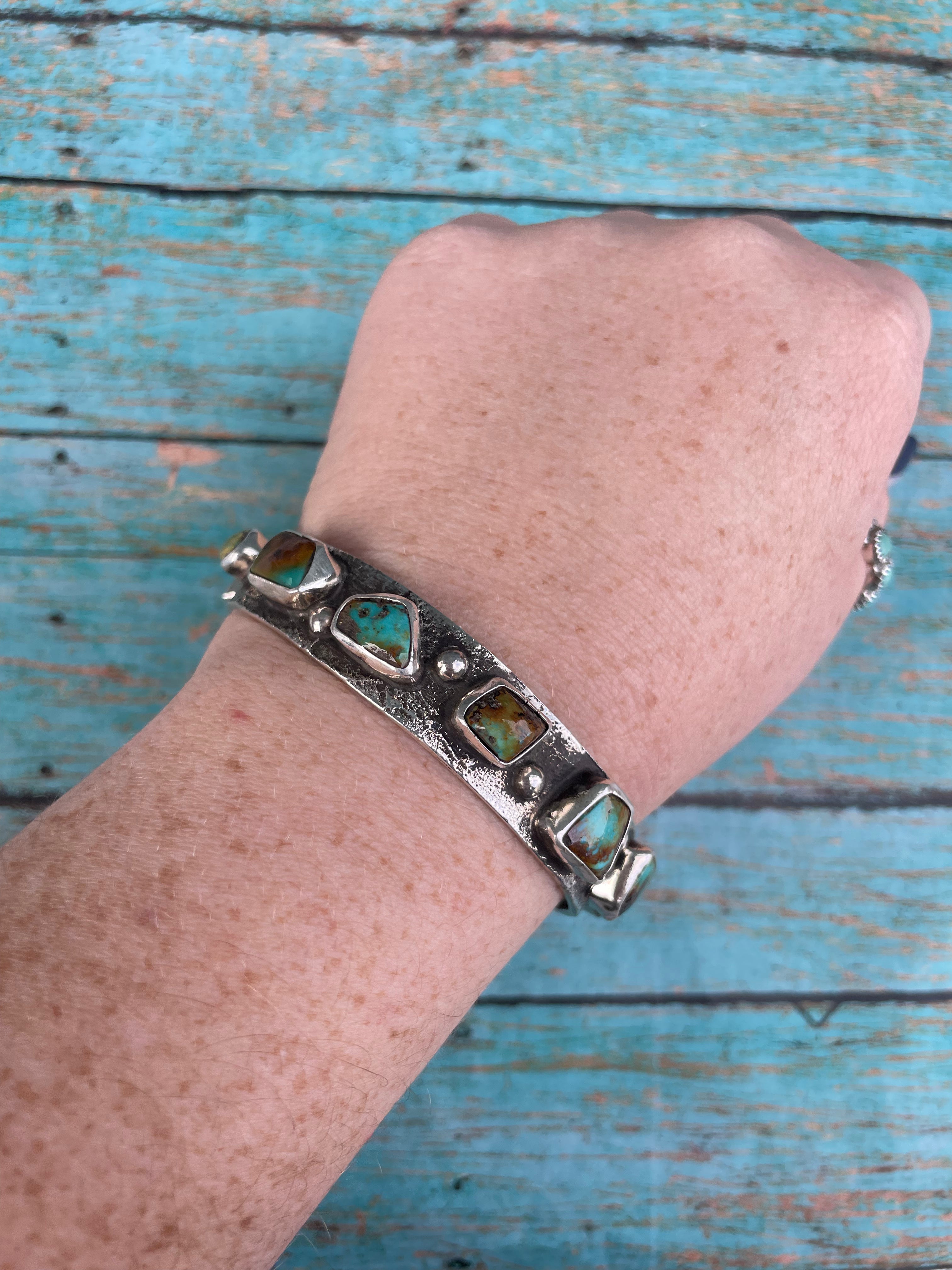 Zuni Native Royston Turquoise Sterling Silver Bangle By Jude Candeleria