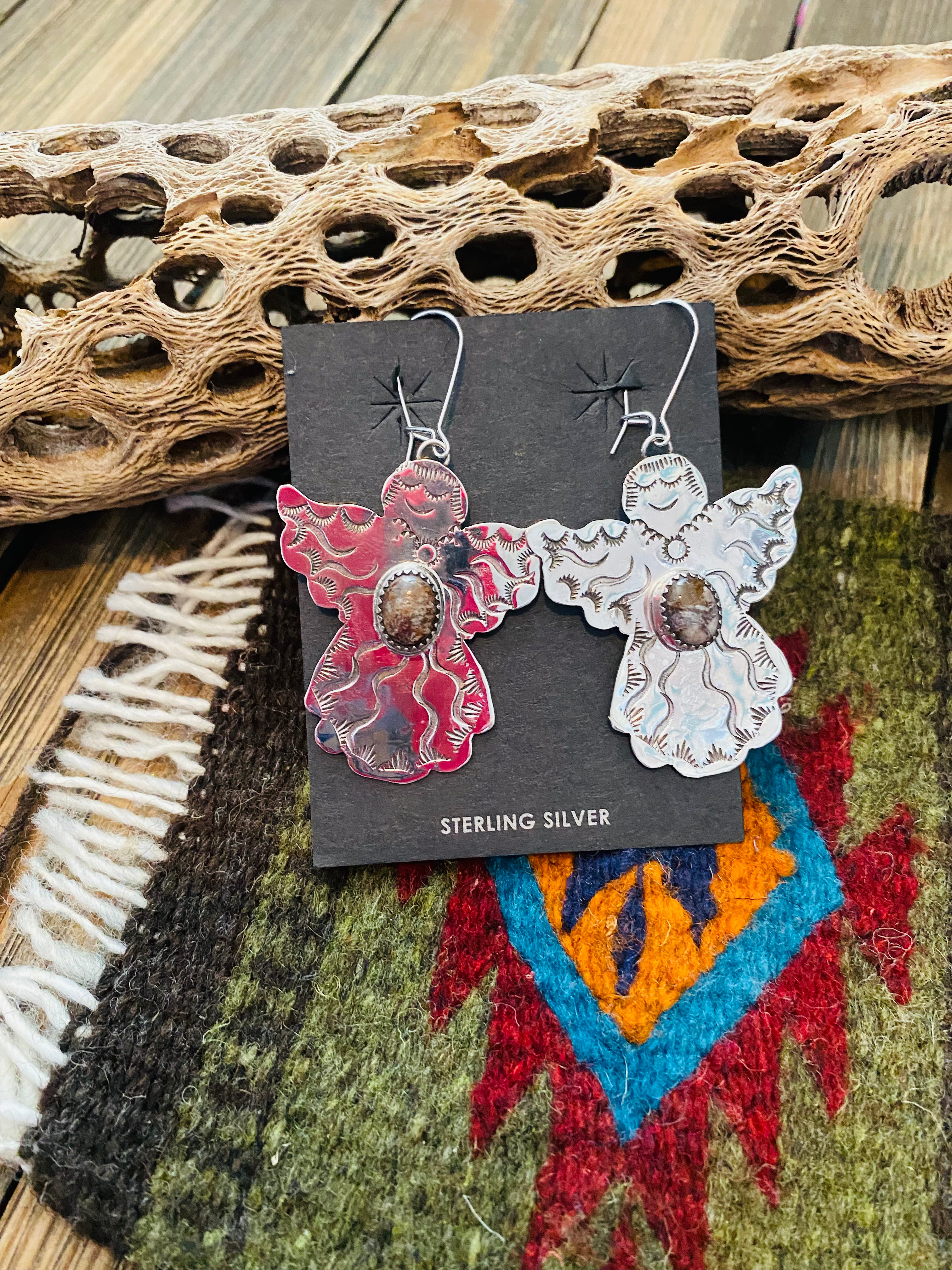 Handcrafted Jasper & Sterling Silver Angel Dangle Earrings
