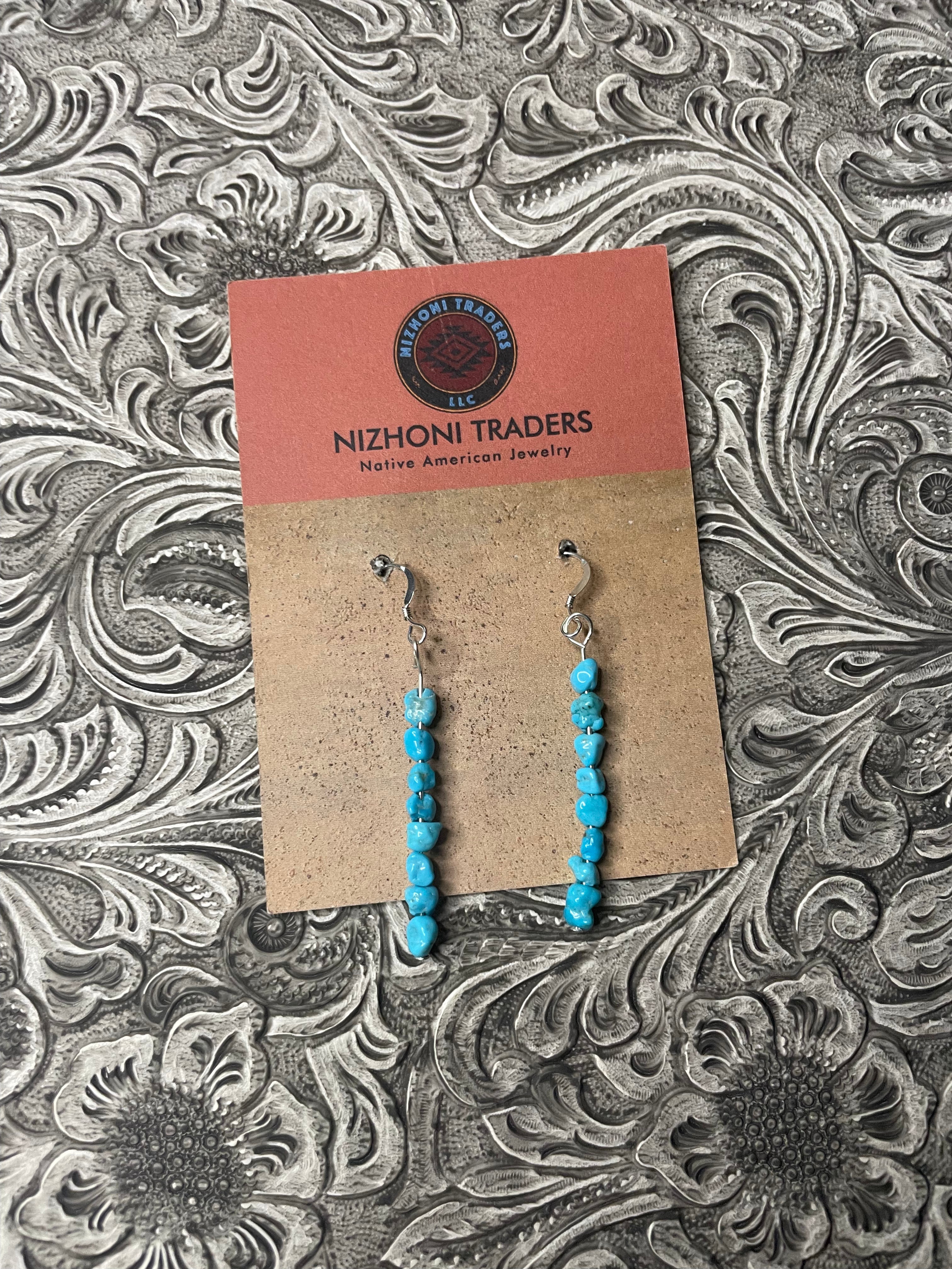 Handcrafted Sterling Silver & Turquoise Beaded Dangle Earrings