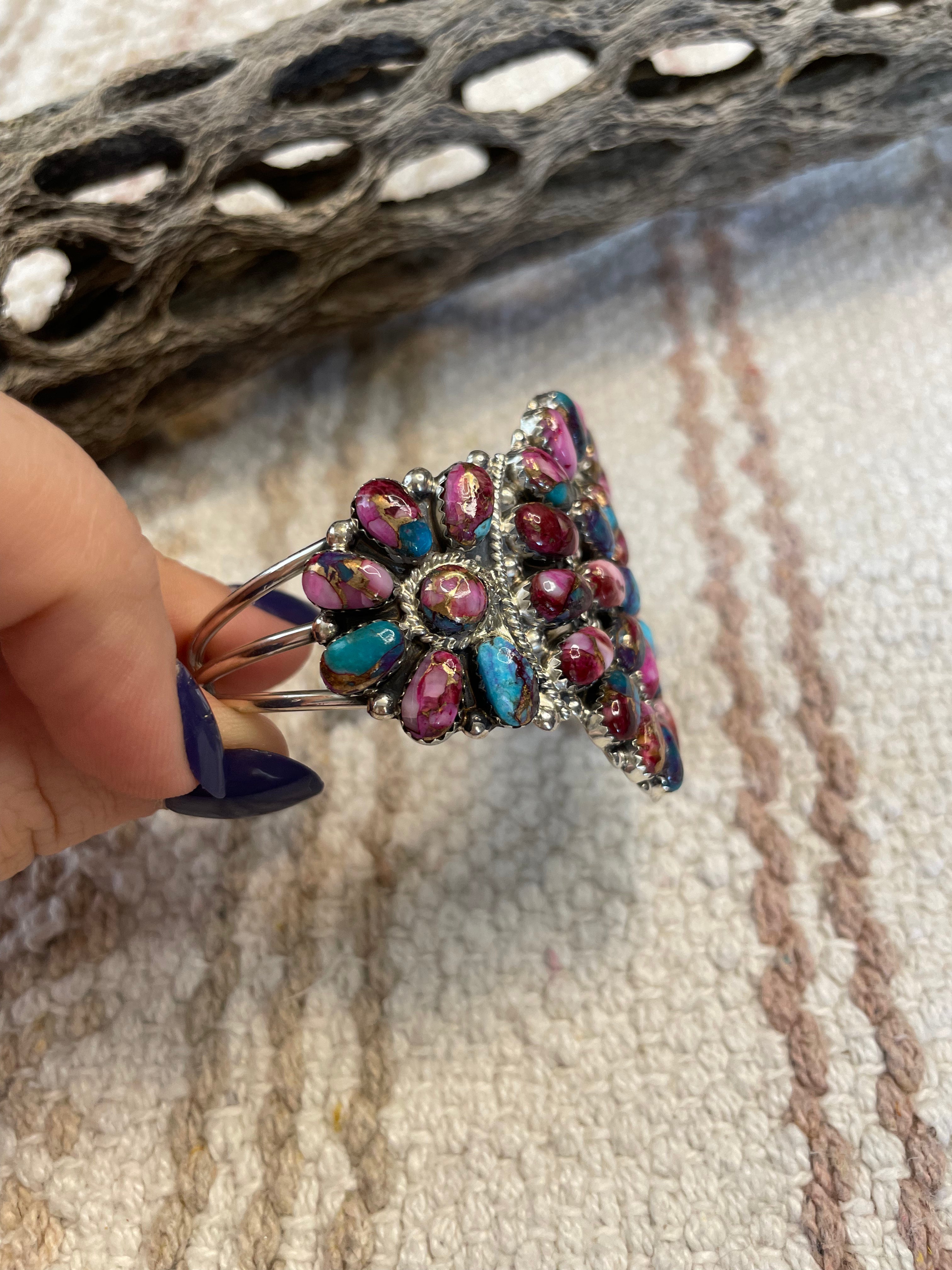 Handcrafted Purple Mojave And Sterling Silver Cuff Bracelet Signed