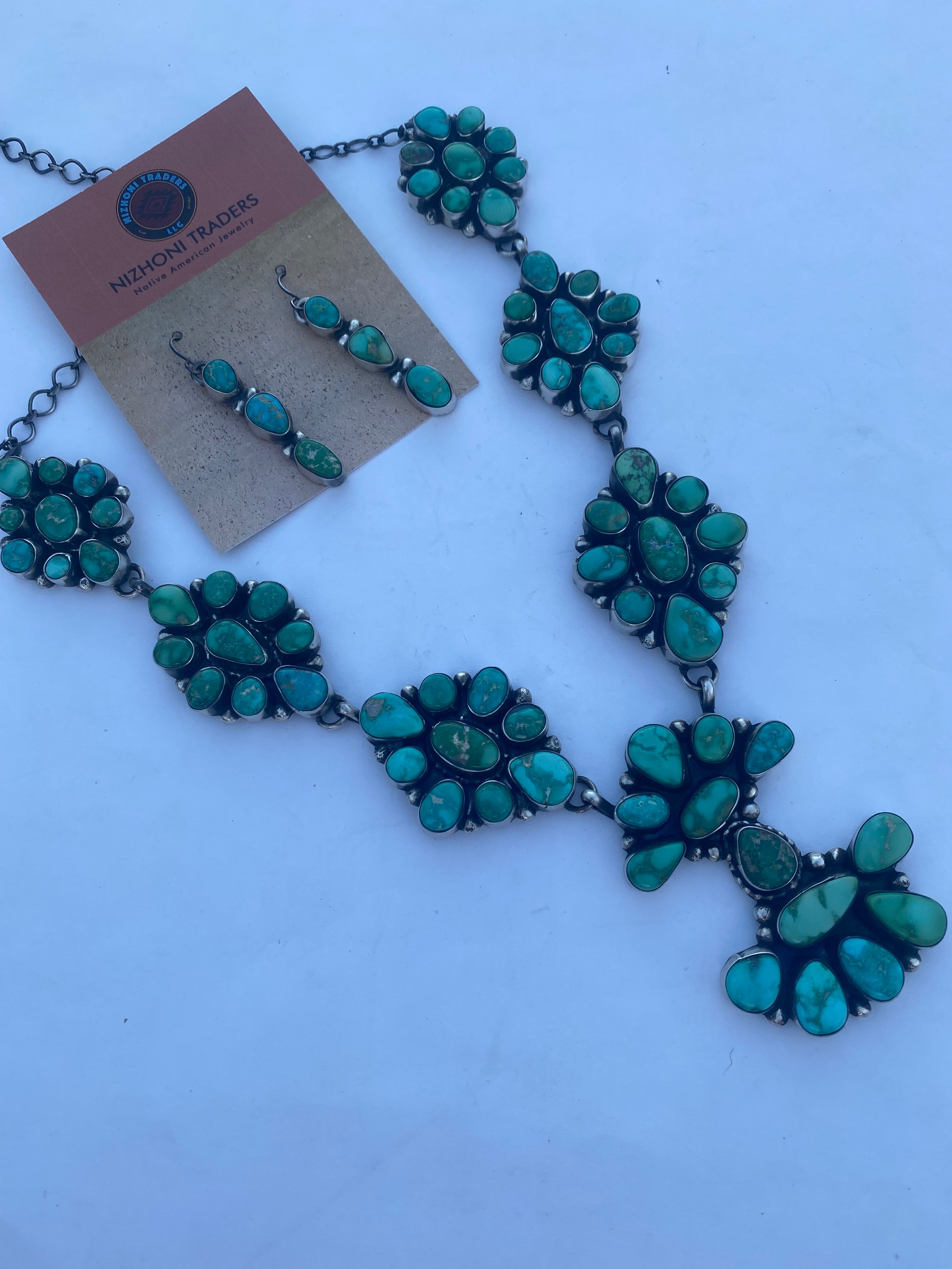 Handcrafted Sheila Becenti Royston Turquoise Drop Necklace Set