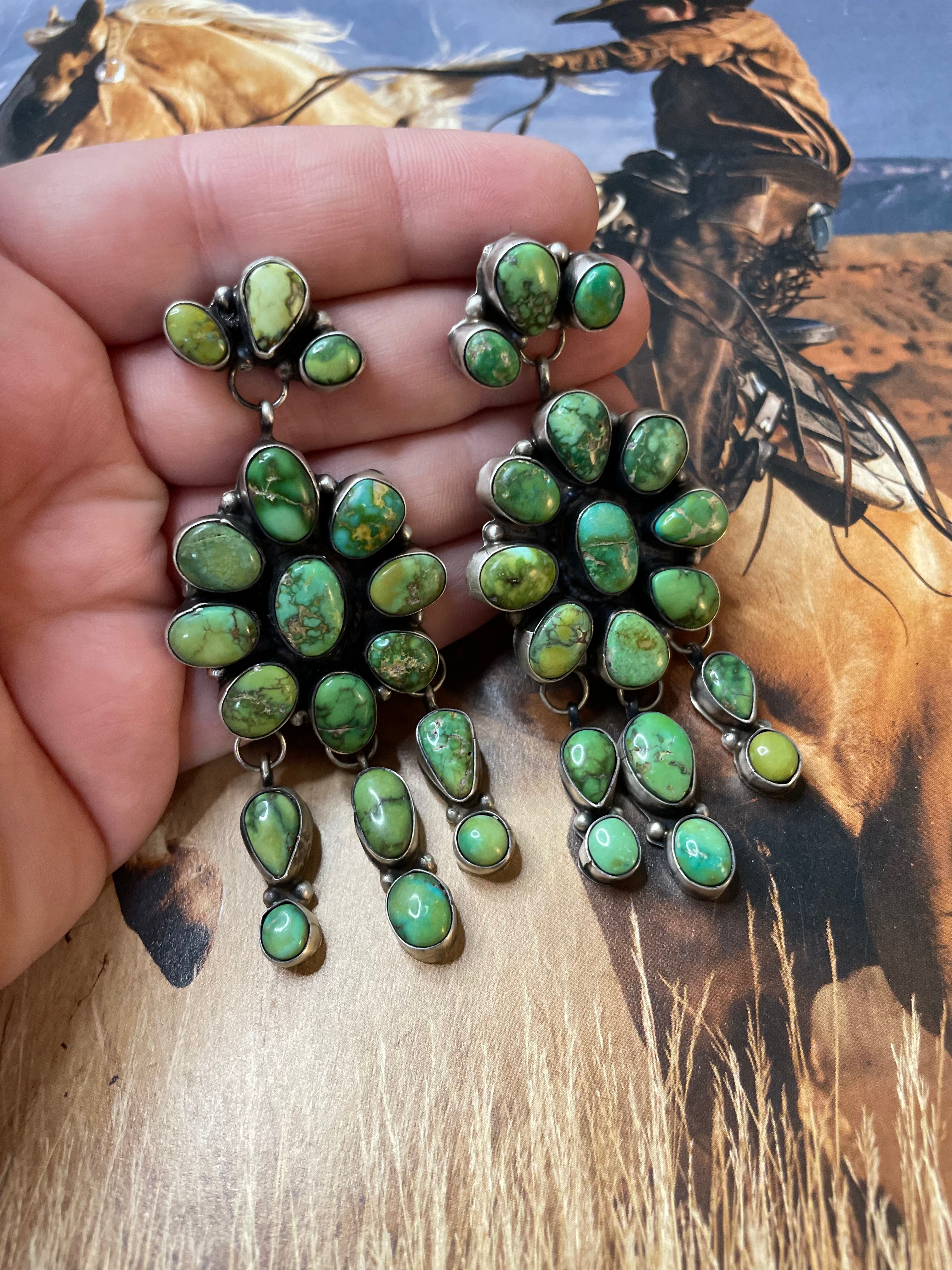 Handcrafted Sterling Silver & Turquoise Dangle Earrings Signed Ella Peter