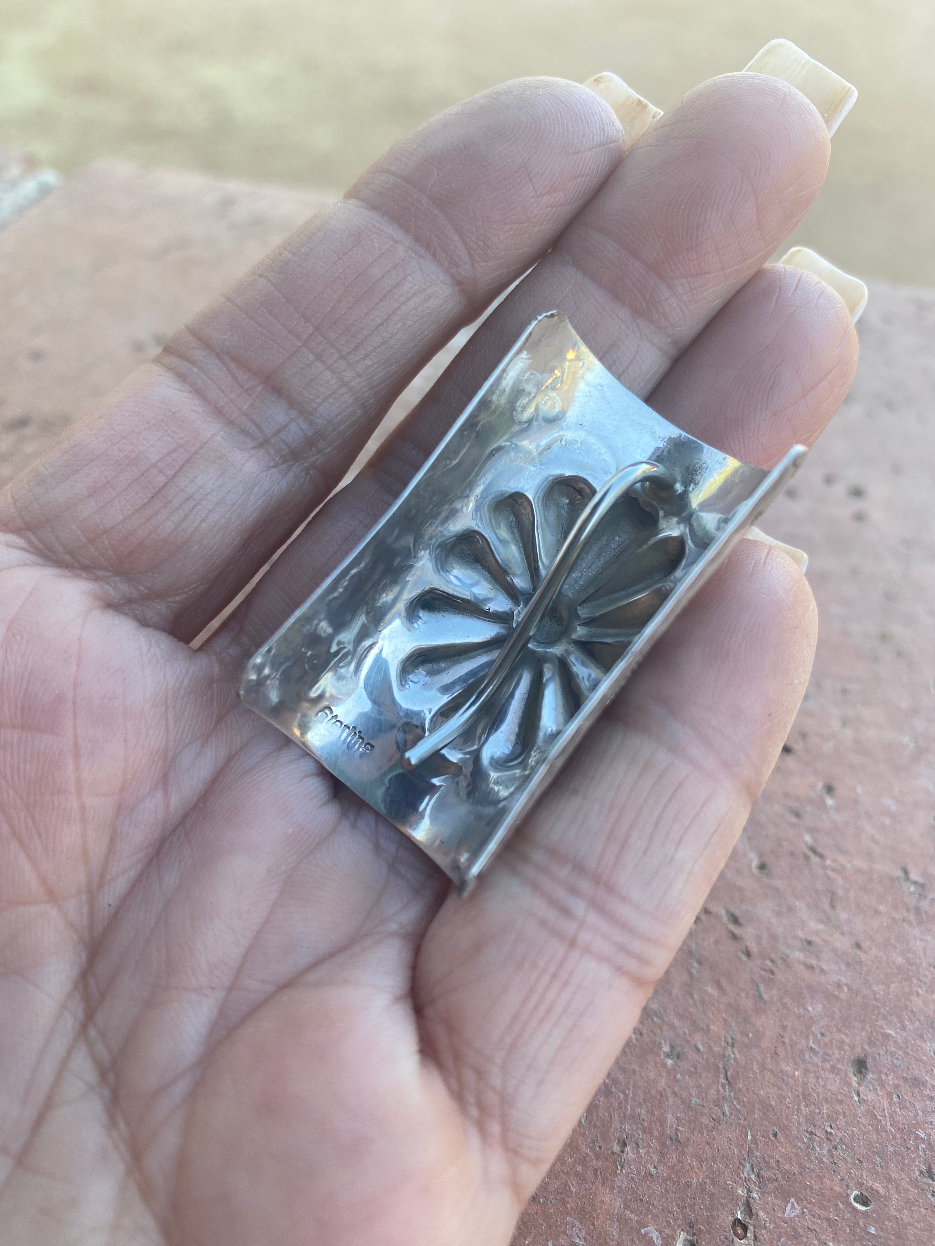 Handcrafted Sterling Southwest Hand Stamped Hair Ponytail / Braid Accessory 1.5 inch