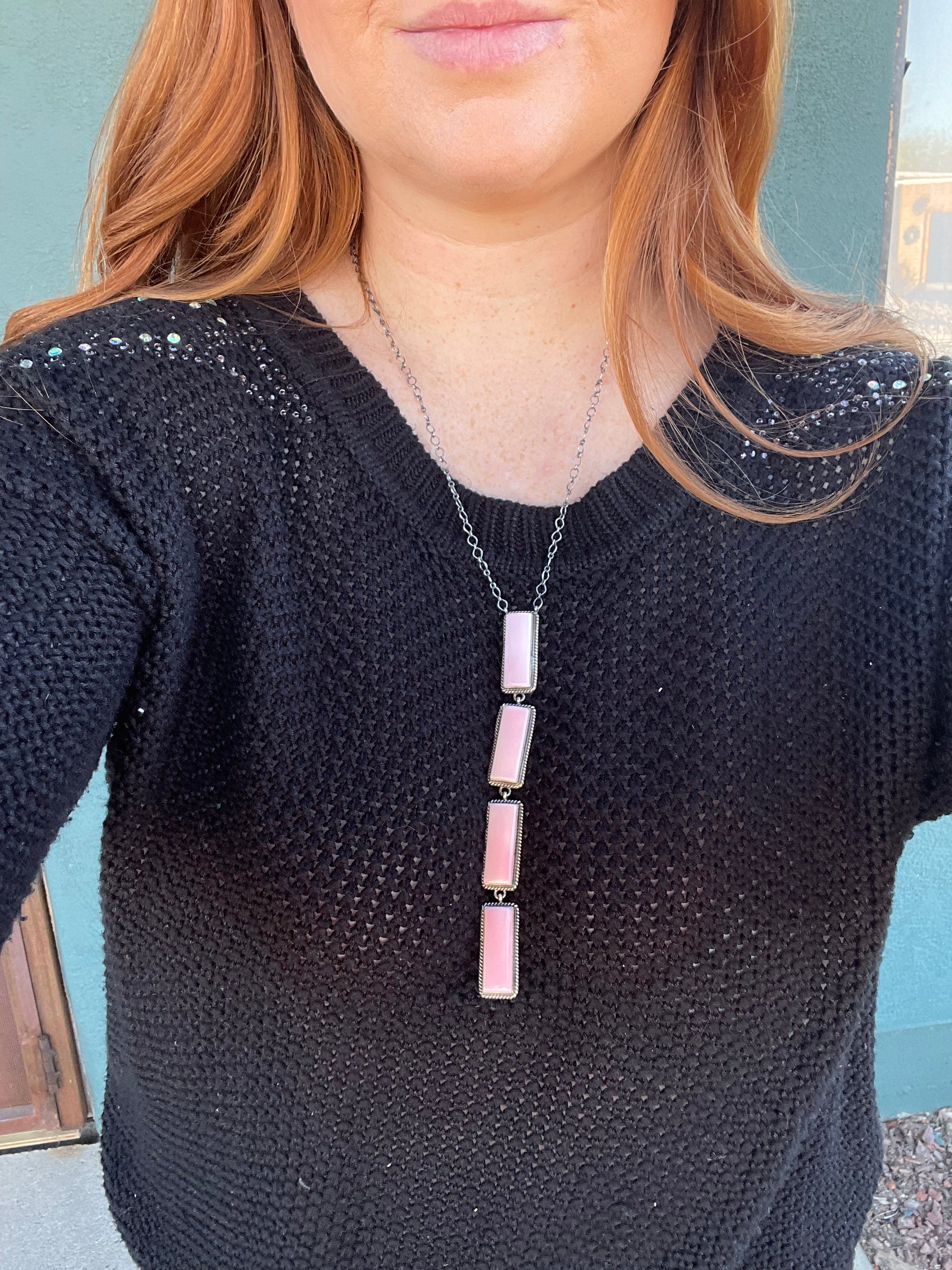 Handcrafted Queen Pink Conch Shell And Sterling Silver Drop Necklace Signed