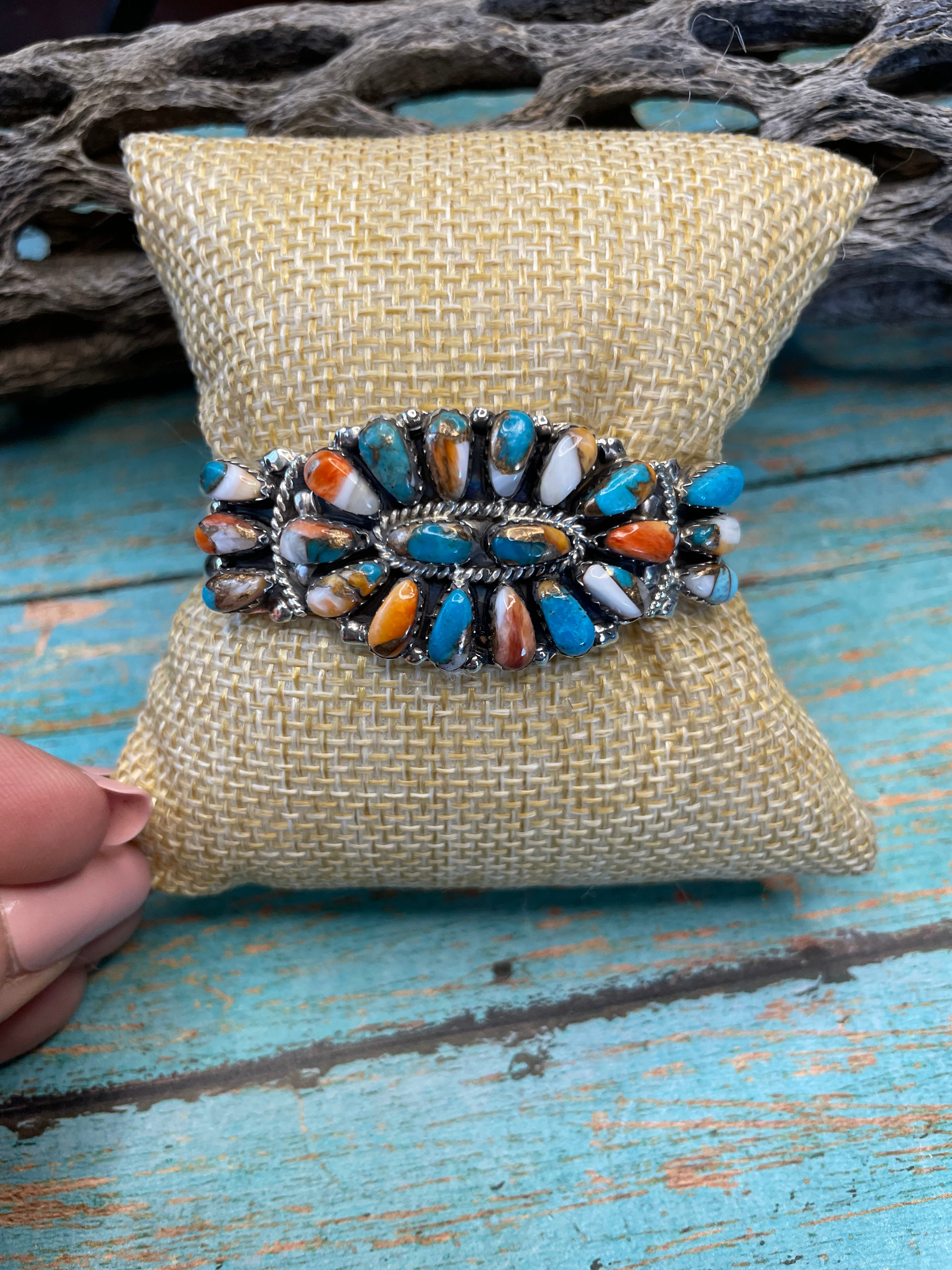 Handcrafted Multi Stone Spice And Sterling Silver Cluster Bracelet Cuff by Juliana Williams